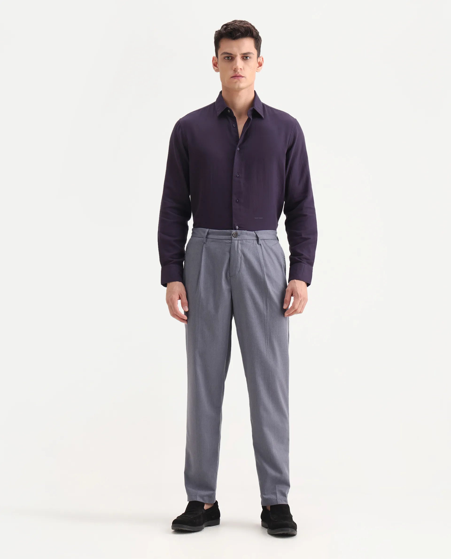 Rare Rabbit Men's Echo Light Purple Cotton Plain Regular Fit Trouser