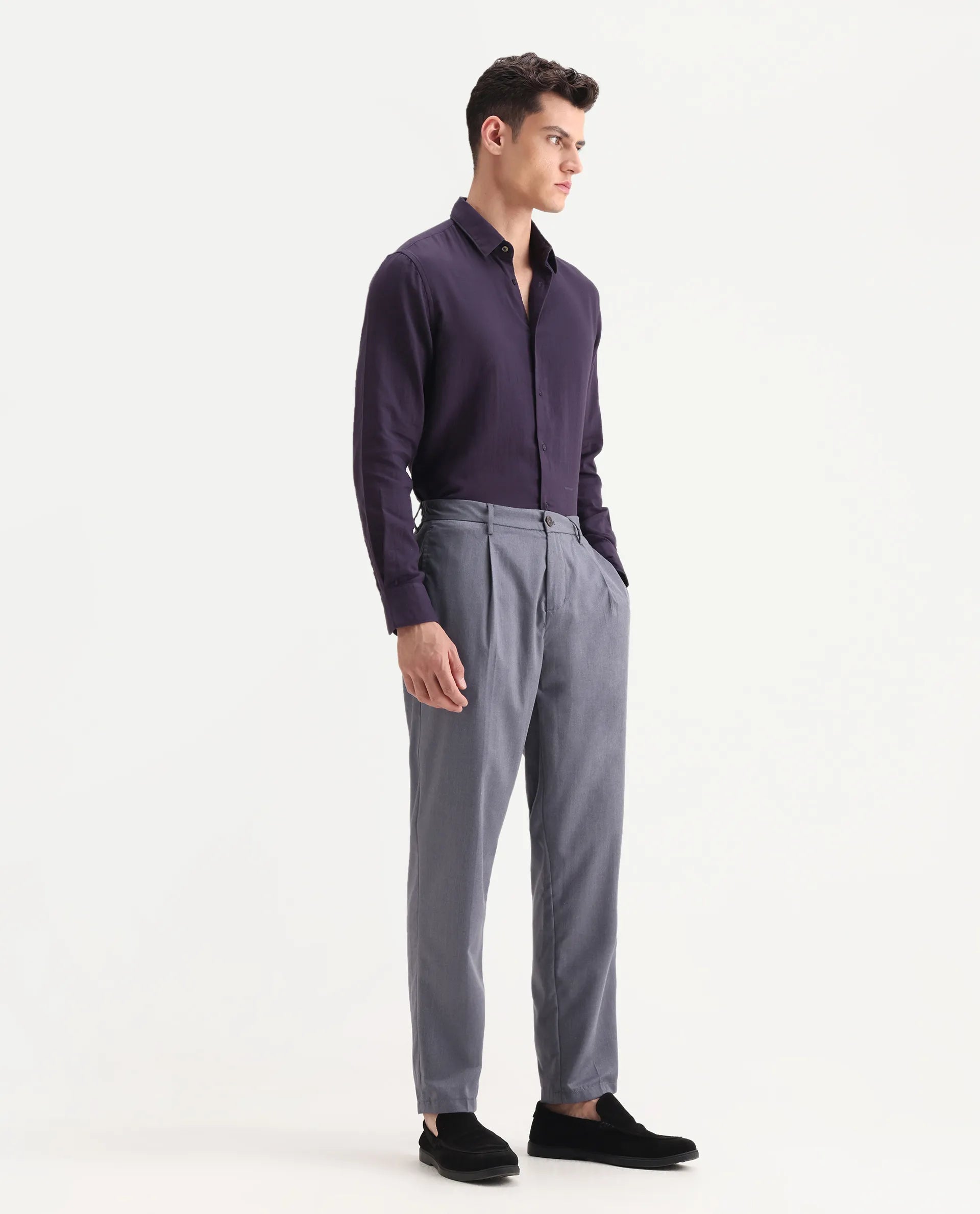 Rare Rabbit Men's Echo Light Purple Cotton Plain Regular Fit Trouser