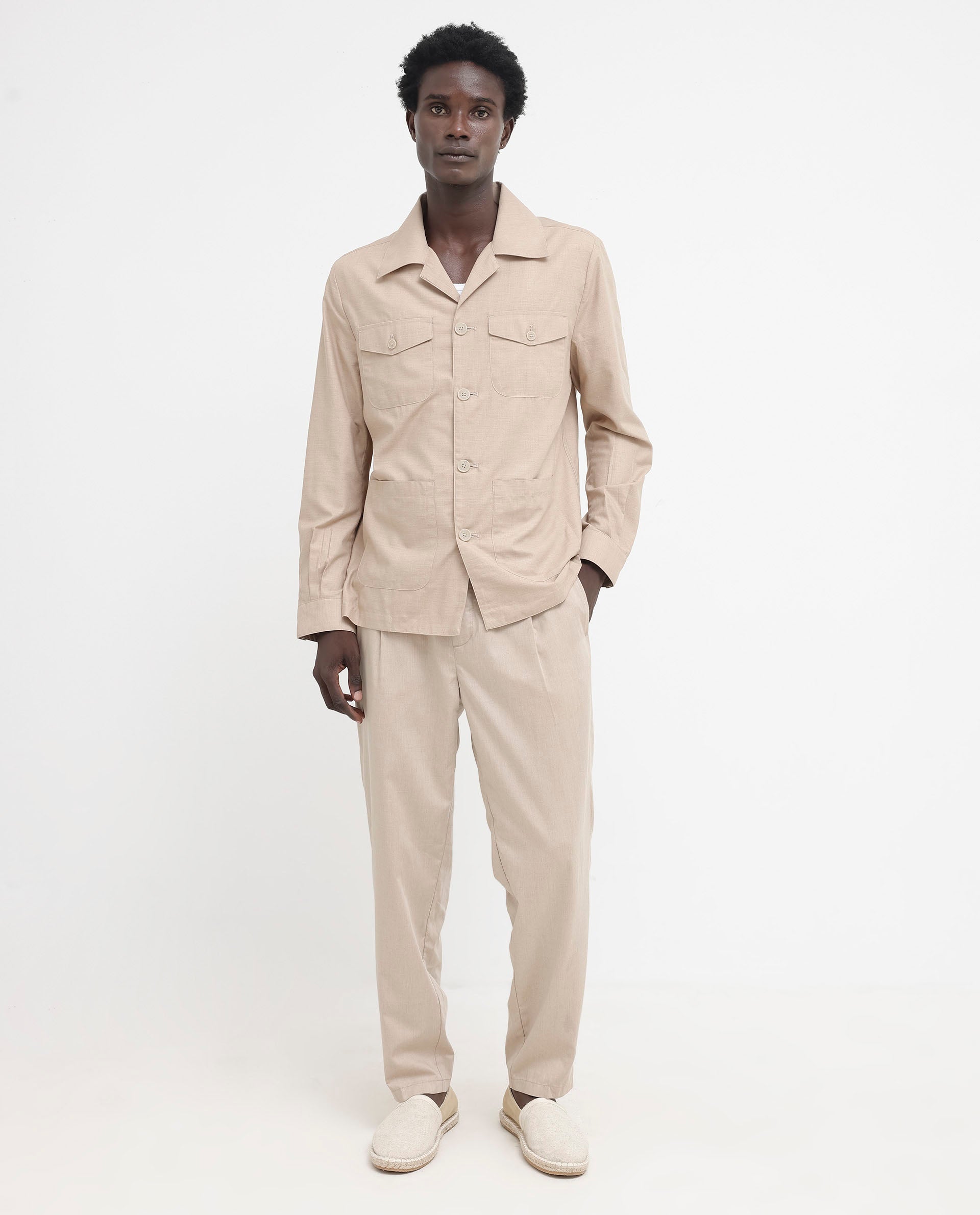 Rare Rabbit Mens Echos Beige Full Sleeve Collared Neck Two Flap Pocket Solid Jacket