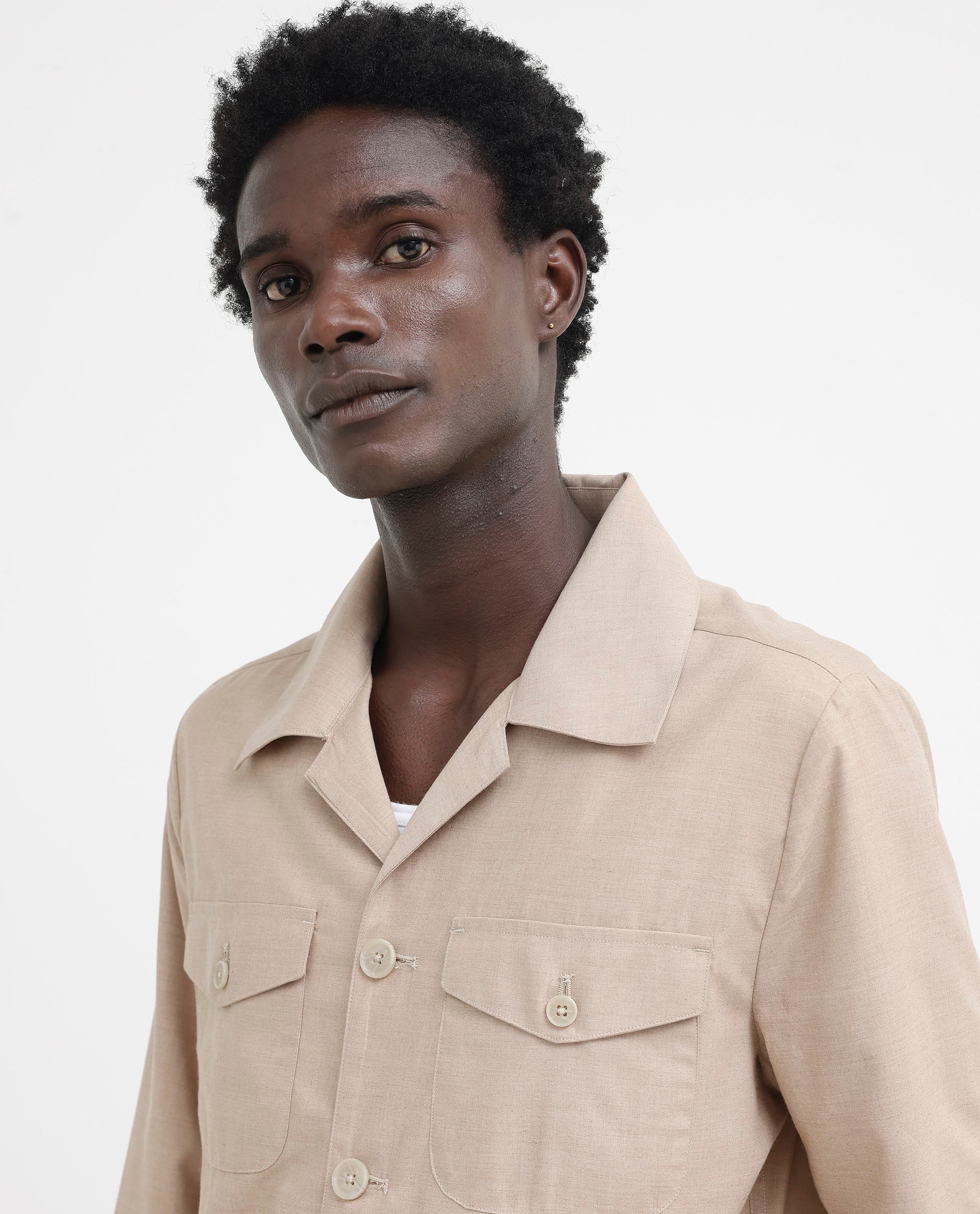 Rare Rabbit Mens Echos Beige Full Sleeve Collared Neck Two Flap Pocket Solid Jacket