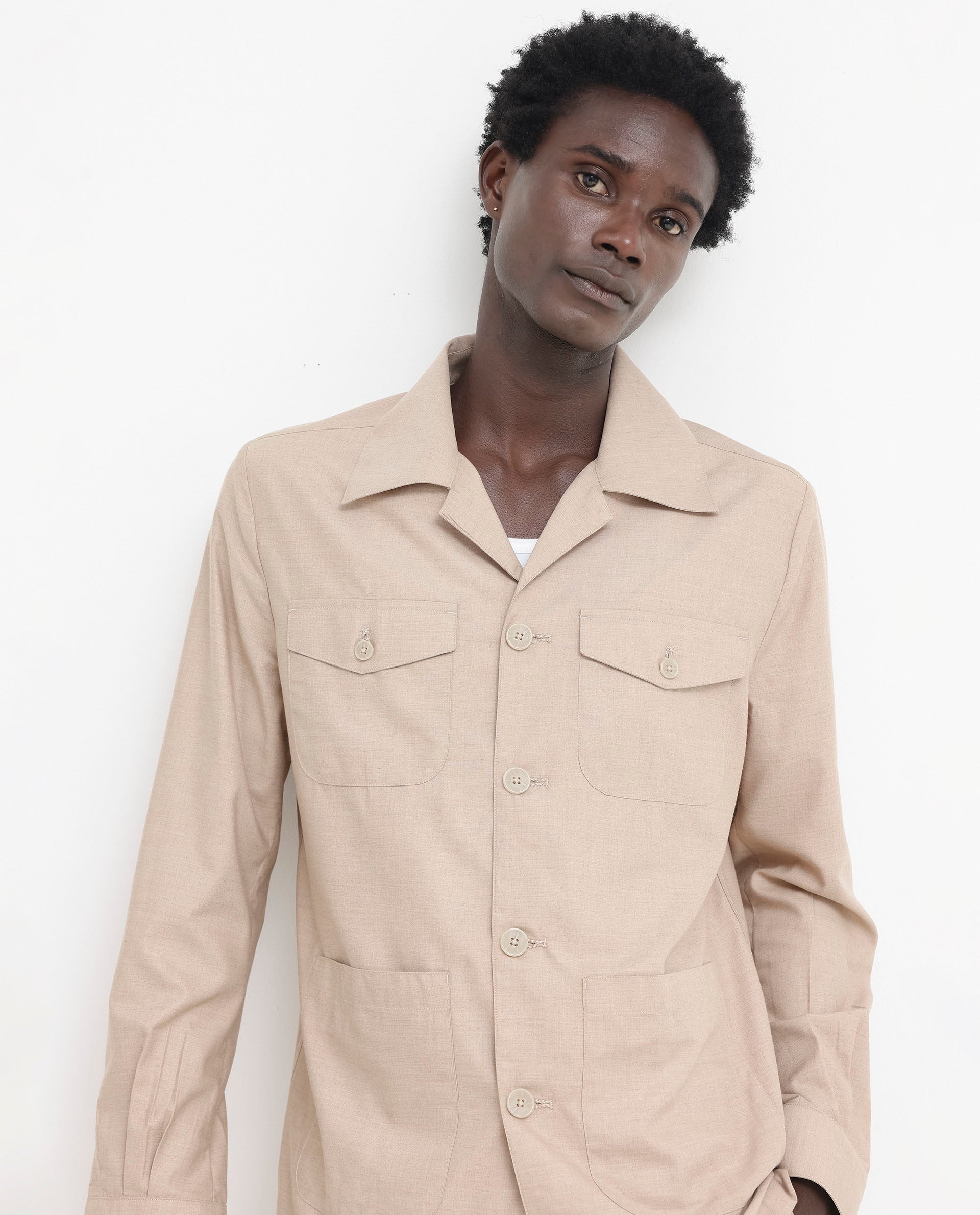 Rare Rabbit Mens Echos Beige Full Sleeve Collared Neck Two Flap Pocket Solid Jacket