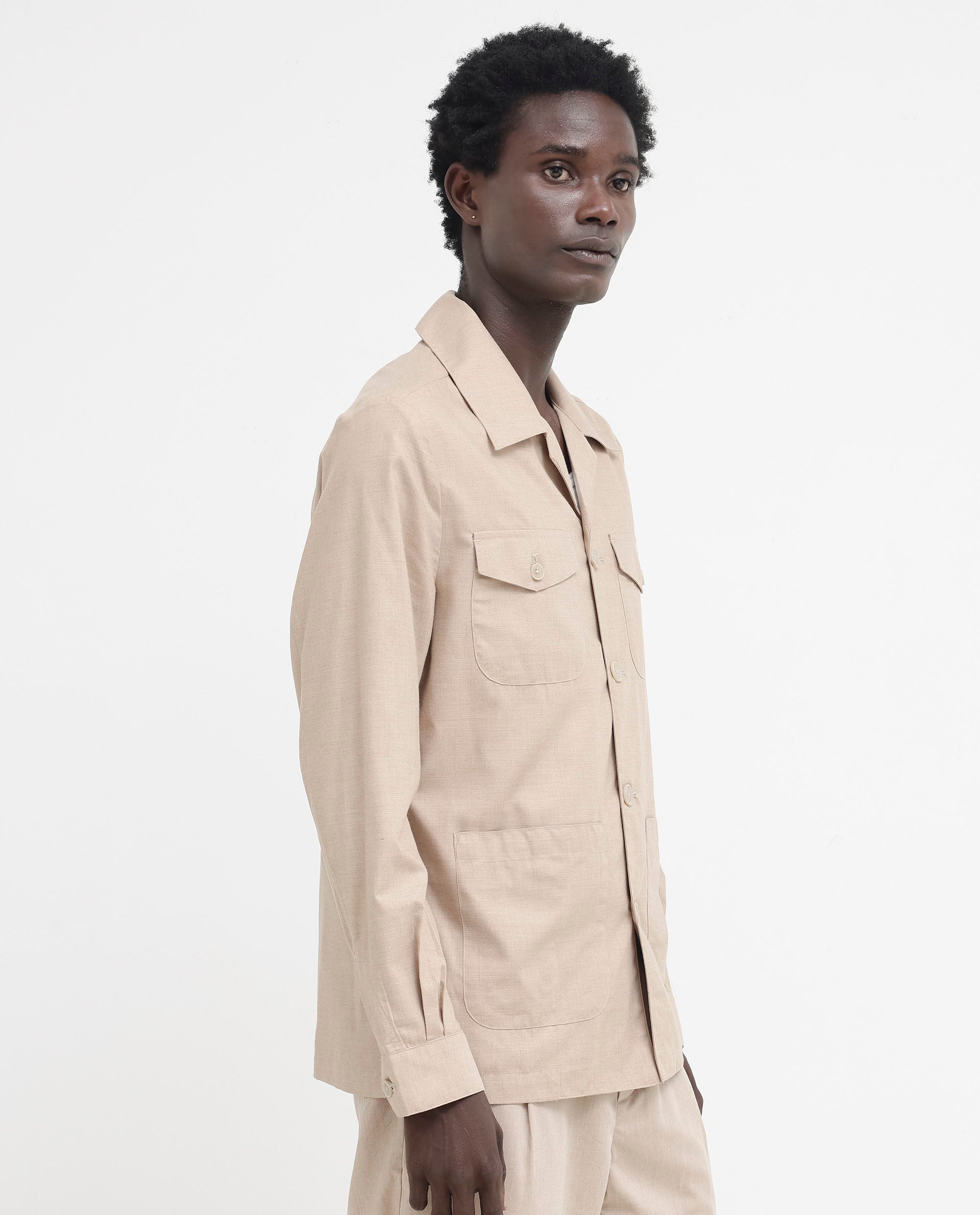 Rare Rabbit Mens Echos Beige Full Sleeve Collared Neck Two Flap Pocket Solid Jacket