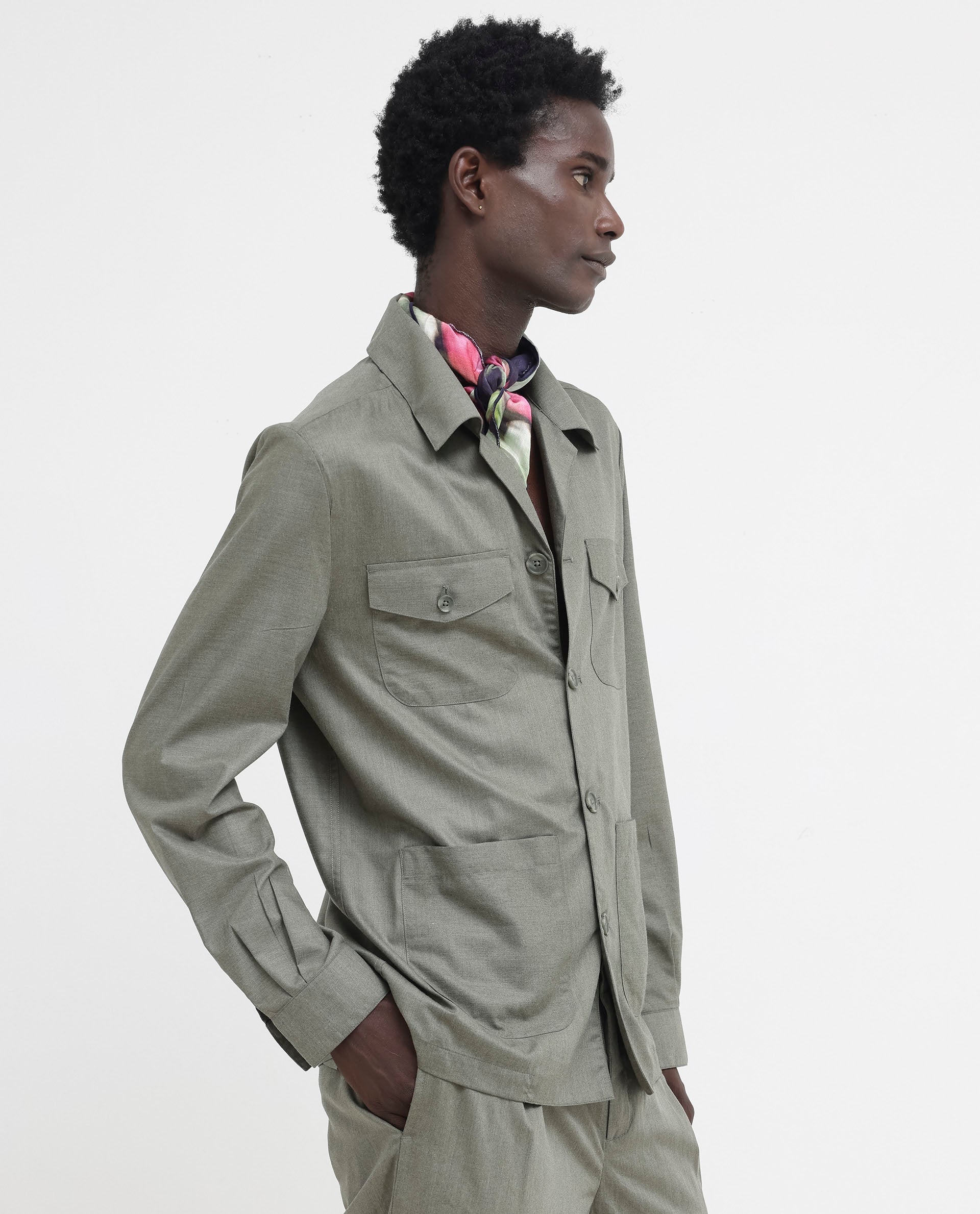 Rare Rabbit Mens Echos Light Olive Full Sleeve Collared Neck Two Flap Pocket Solid Jacket