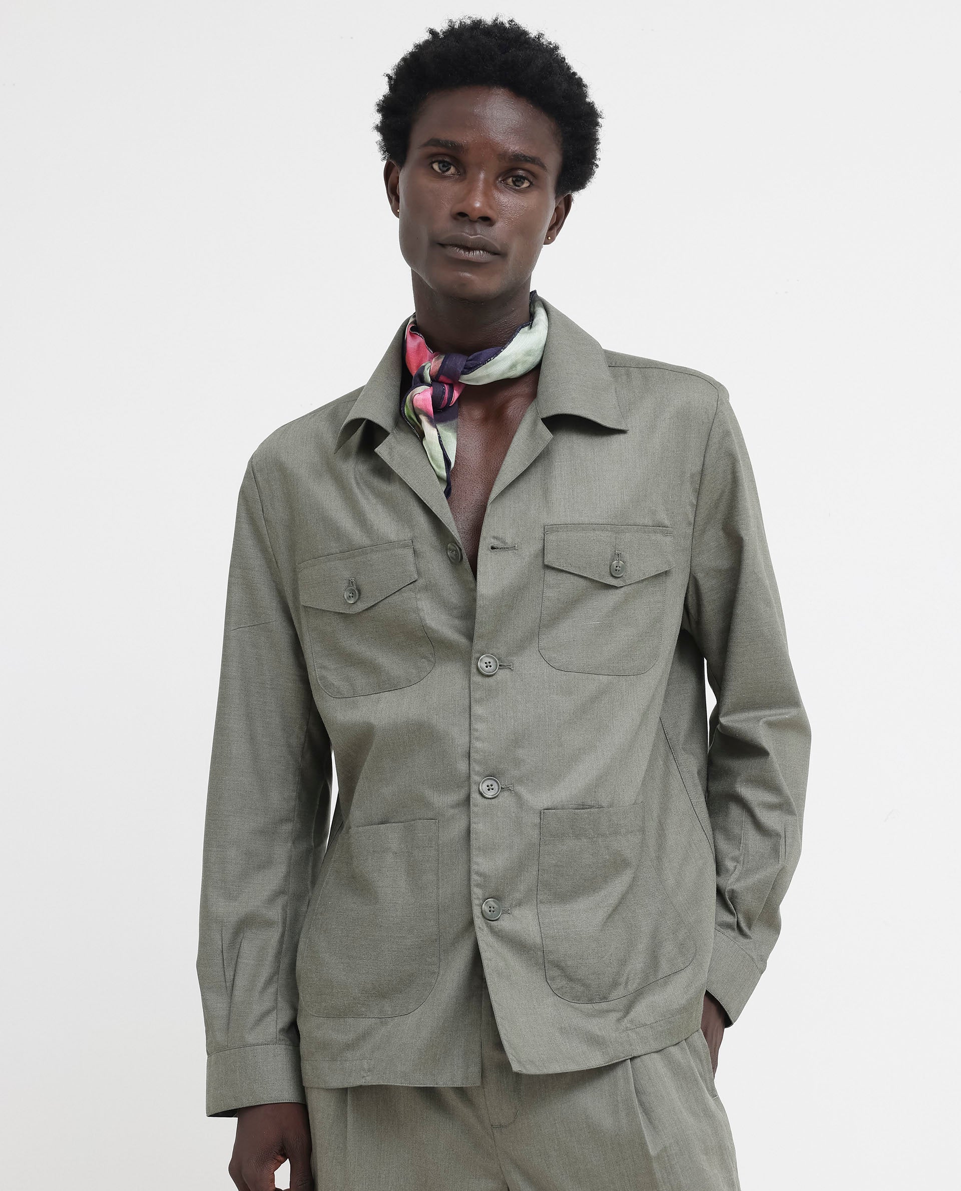 Rare Rabbit Mens Echos Light Olive Full Sleeve Collared Neck Two Flap Pocket Solid Jacket