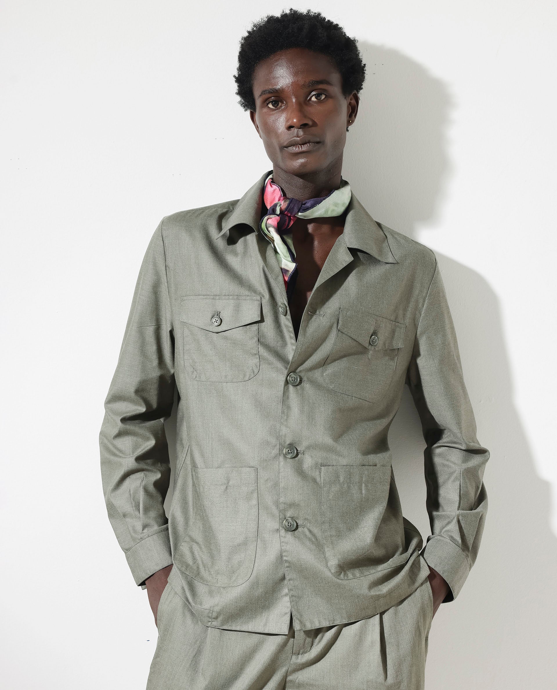 Rare Rabbit Mens Echos Light Olive Full Sleeve Collared Neck Two Flap Pocket Solid Jacket