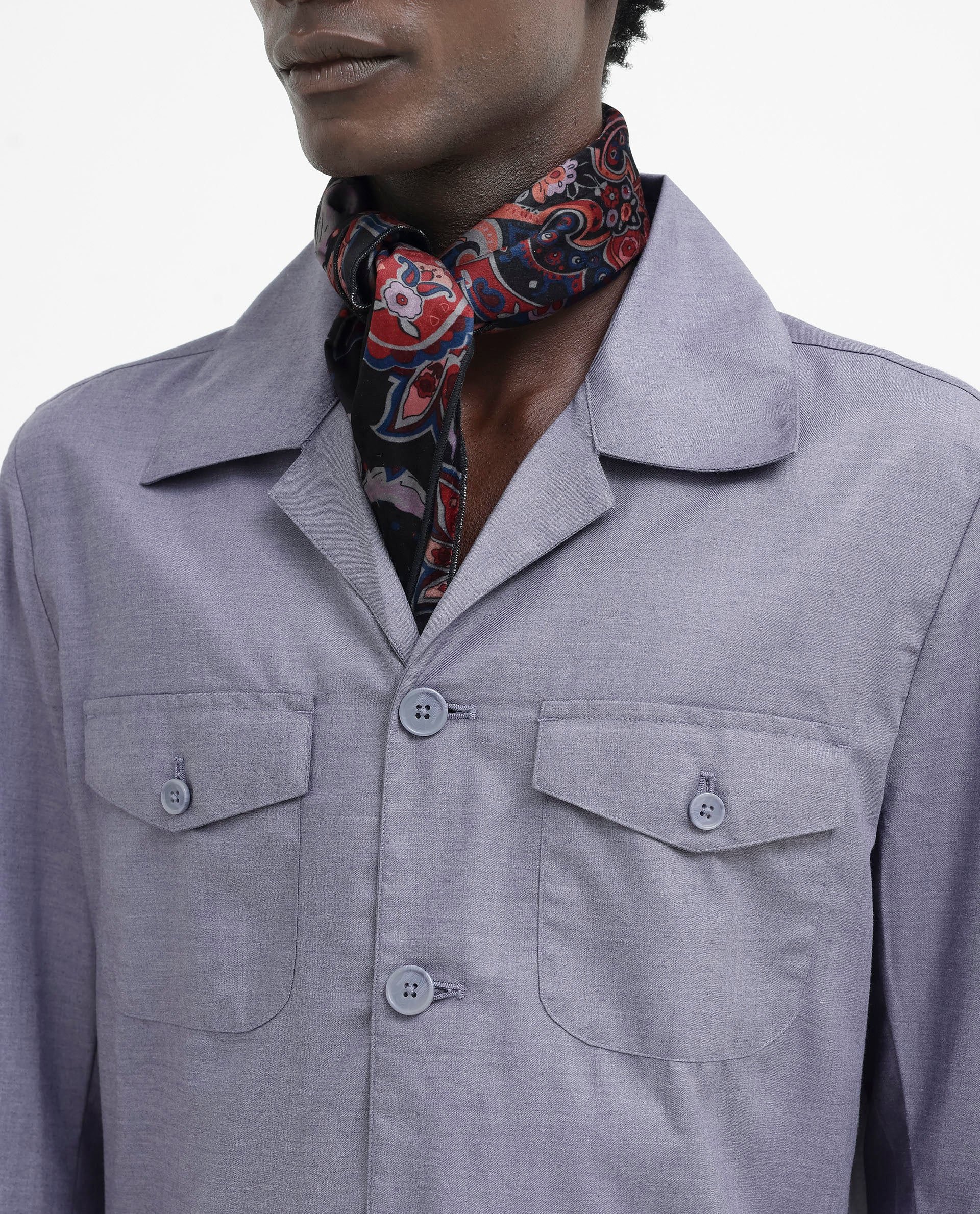 Rare Rabbit Mens Echos Purple Full Sleeve Collared Neck Two Flap Pocket Solid Jacket