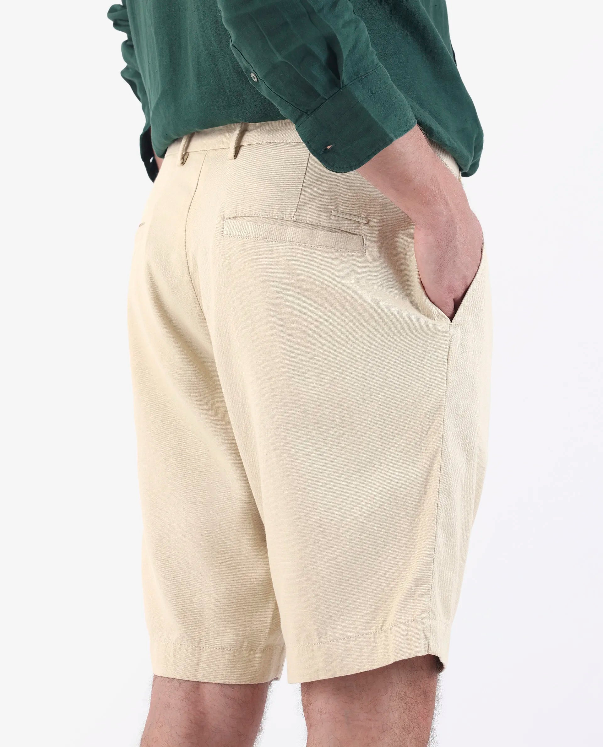 Rare Rabbit Men's Edam Beige Linen Blend Plain Relaxed Fit Shorts