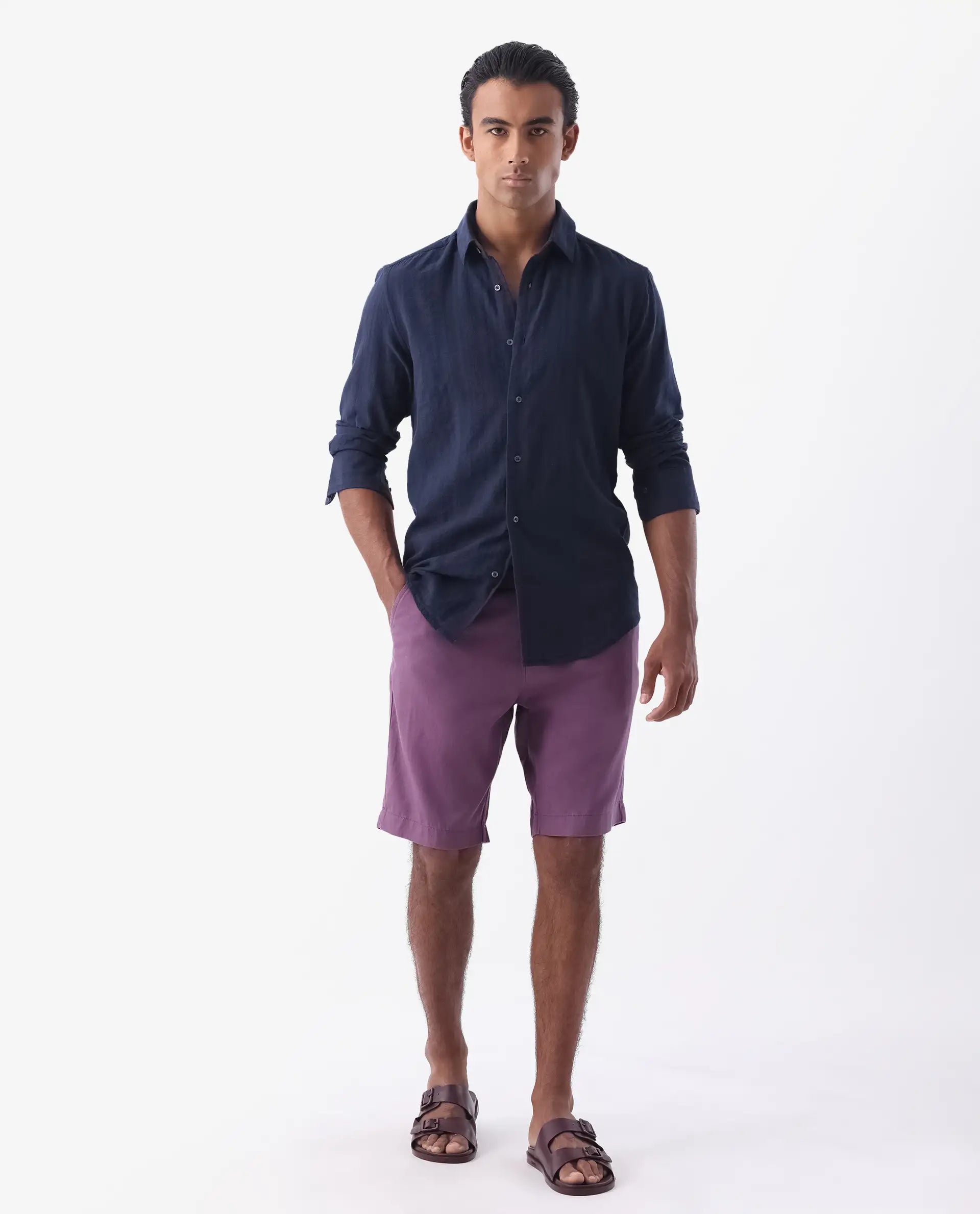Rare Rabbit Men's Linen Blend Plain Relaxed Fit Shorts