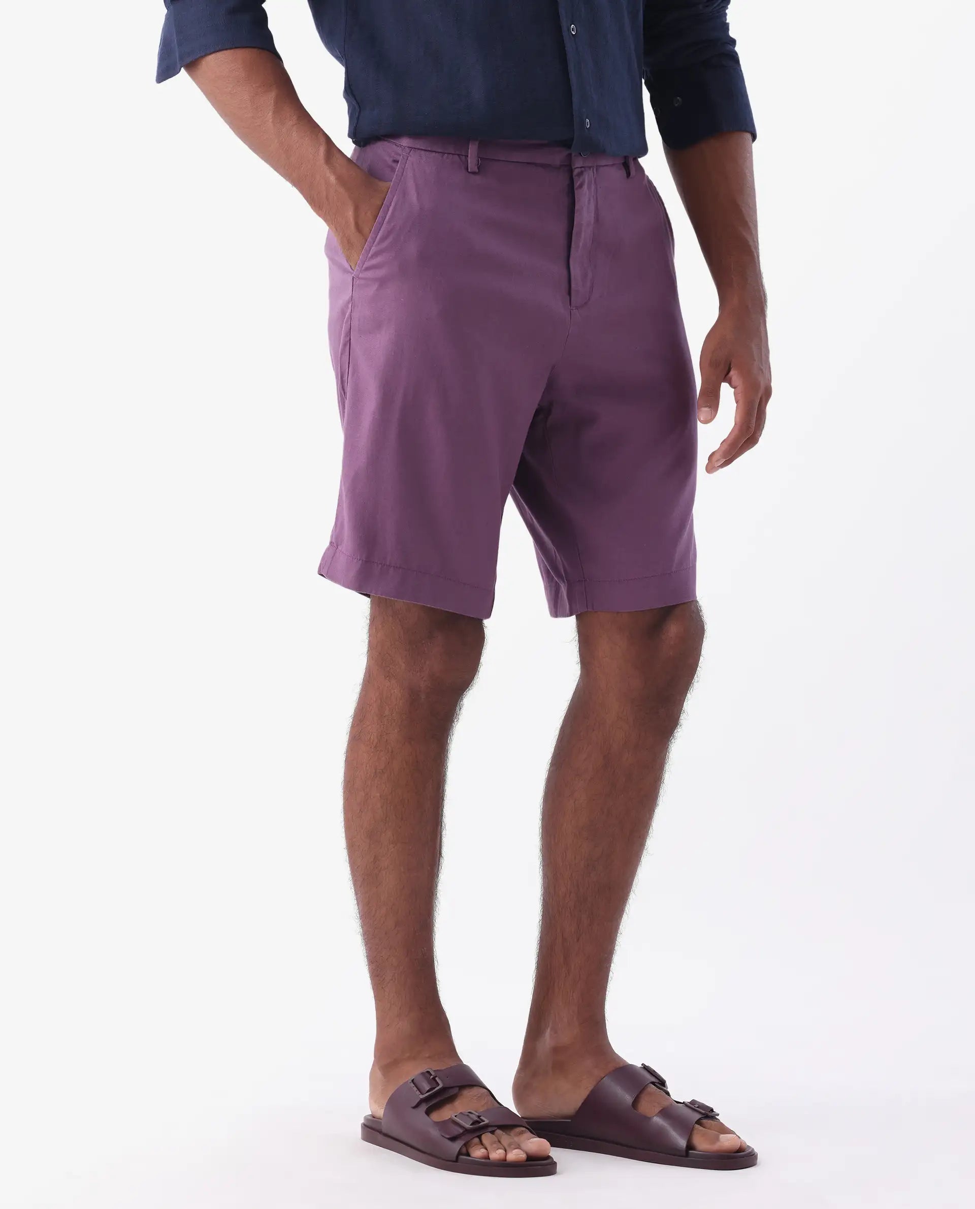 Rare Rabbit Men's Linen Blend Plain Relaxed Fit Shorts