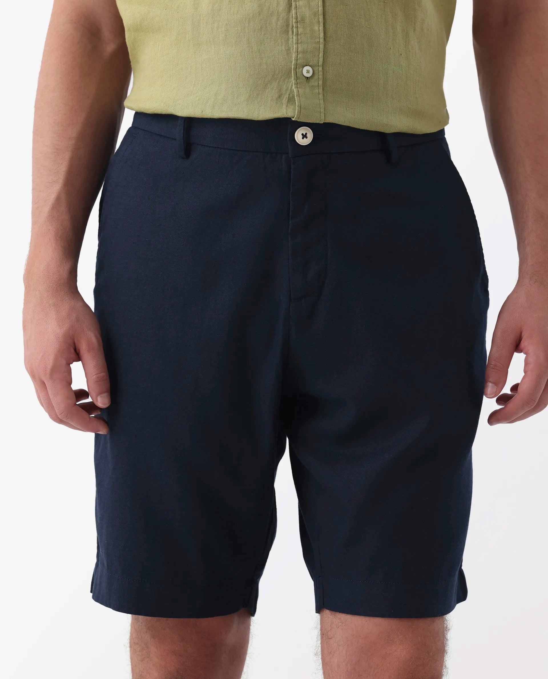 Rare Rabbit Men's Edam Navy Linen Blend Plain Relaxed Fit Shorts