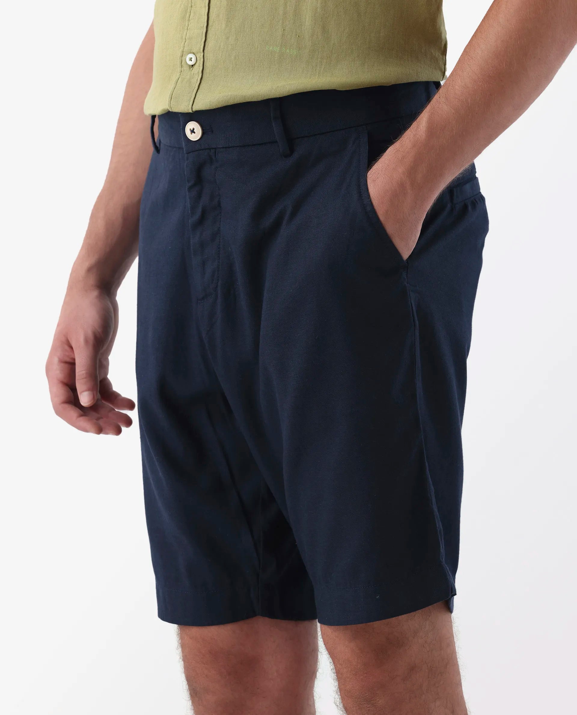 Rare Rabbit Men's Edam Navy Linen Blend Plain Relaxed Fit Shorts