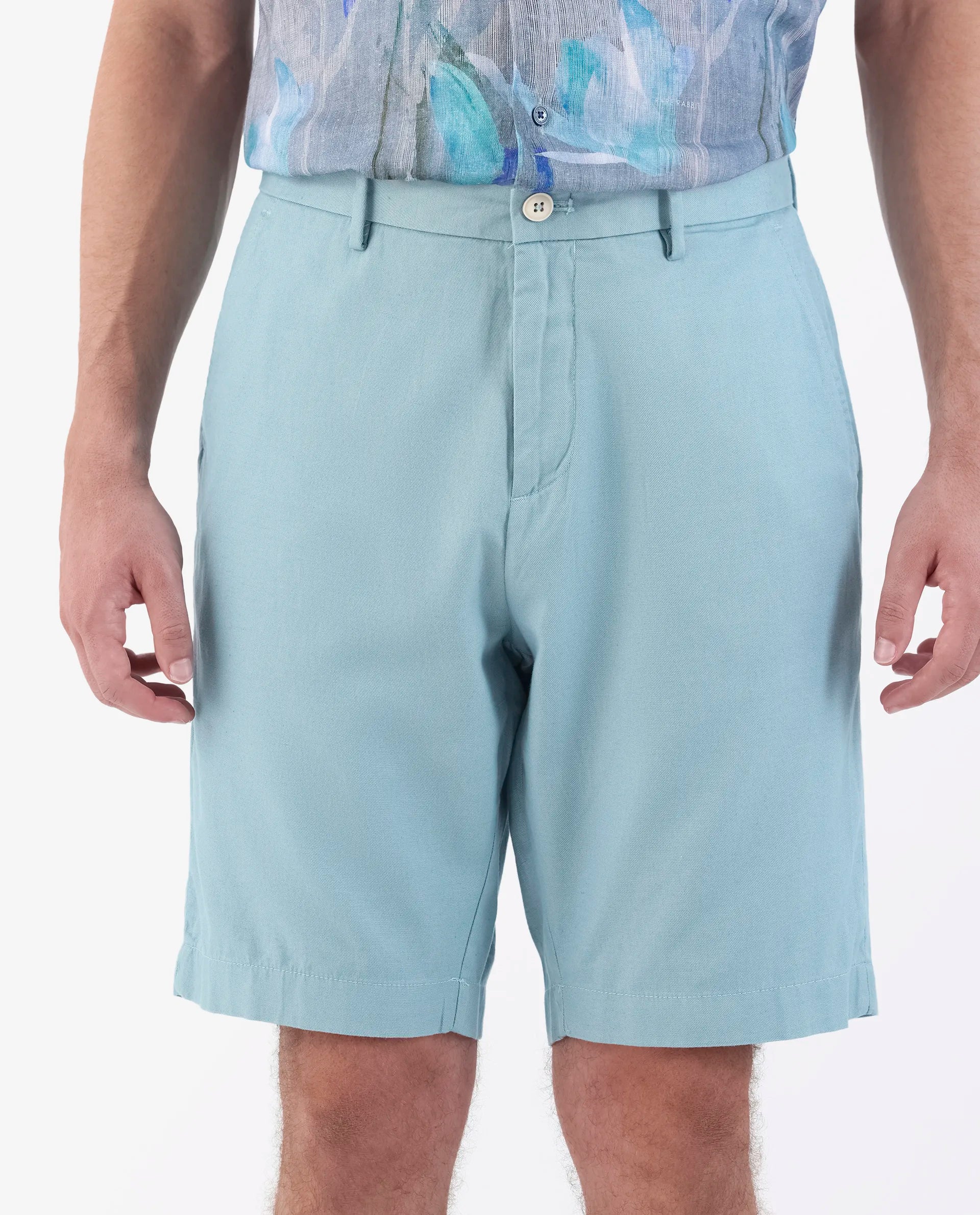 Rare Rabbit Men's Edam Turq Linen Blend Plain Relaxed Fit Shorts