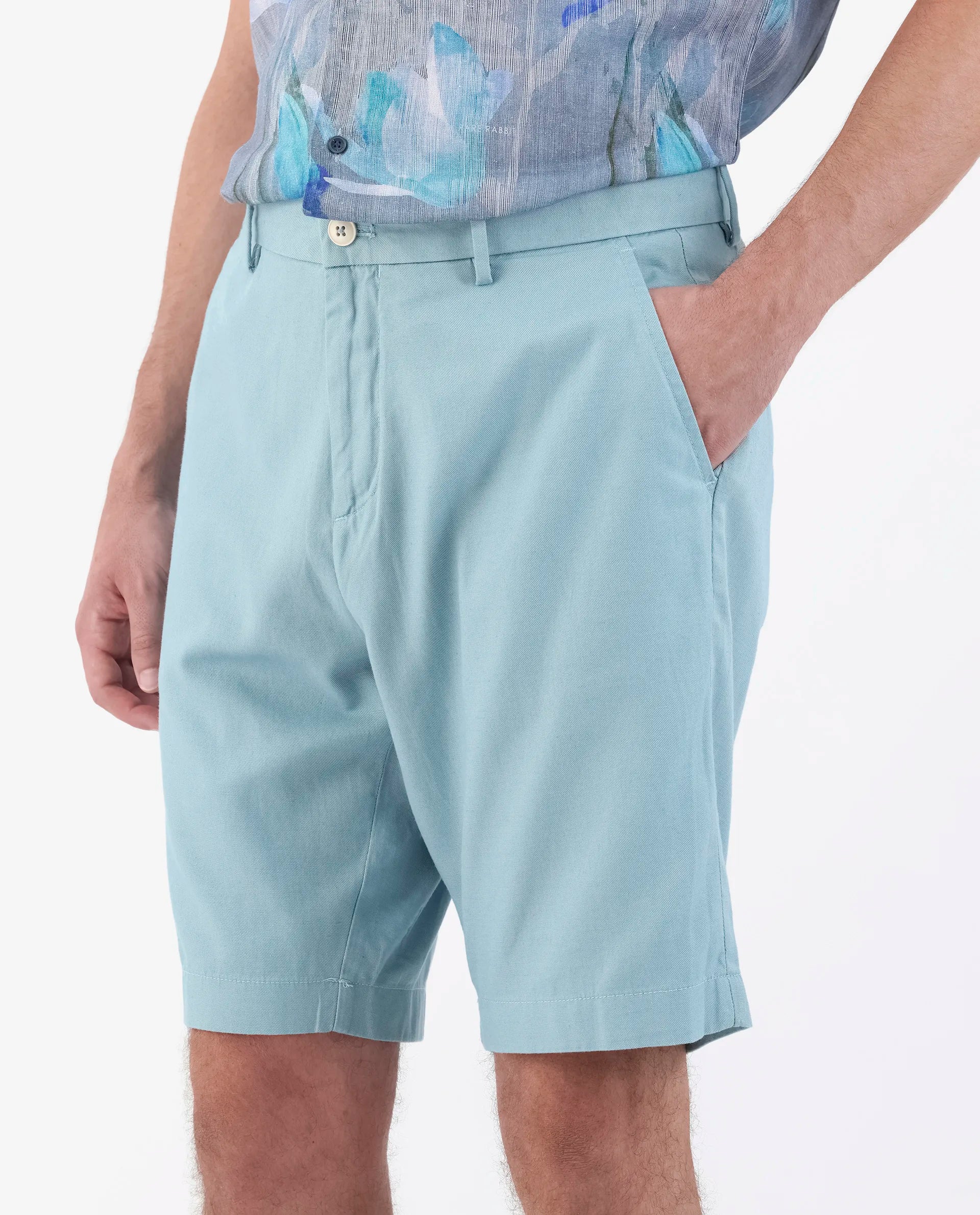 Rare Rabbit Men's Edam Turq Linen Blend Plain Relaxed Fit Shorts