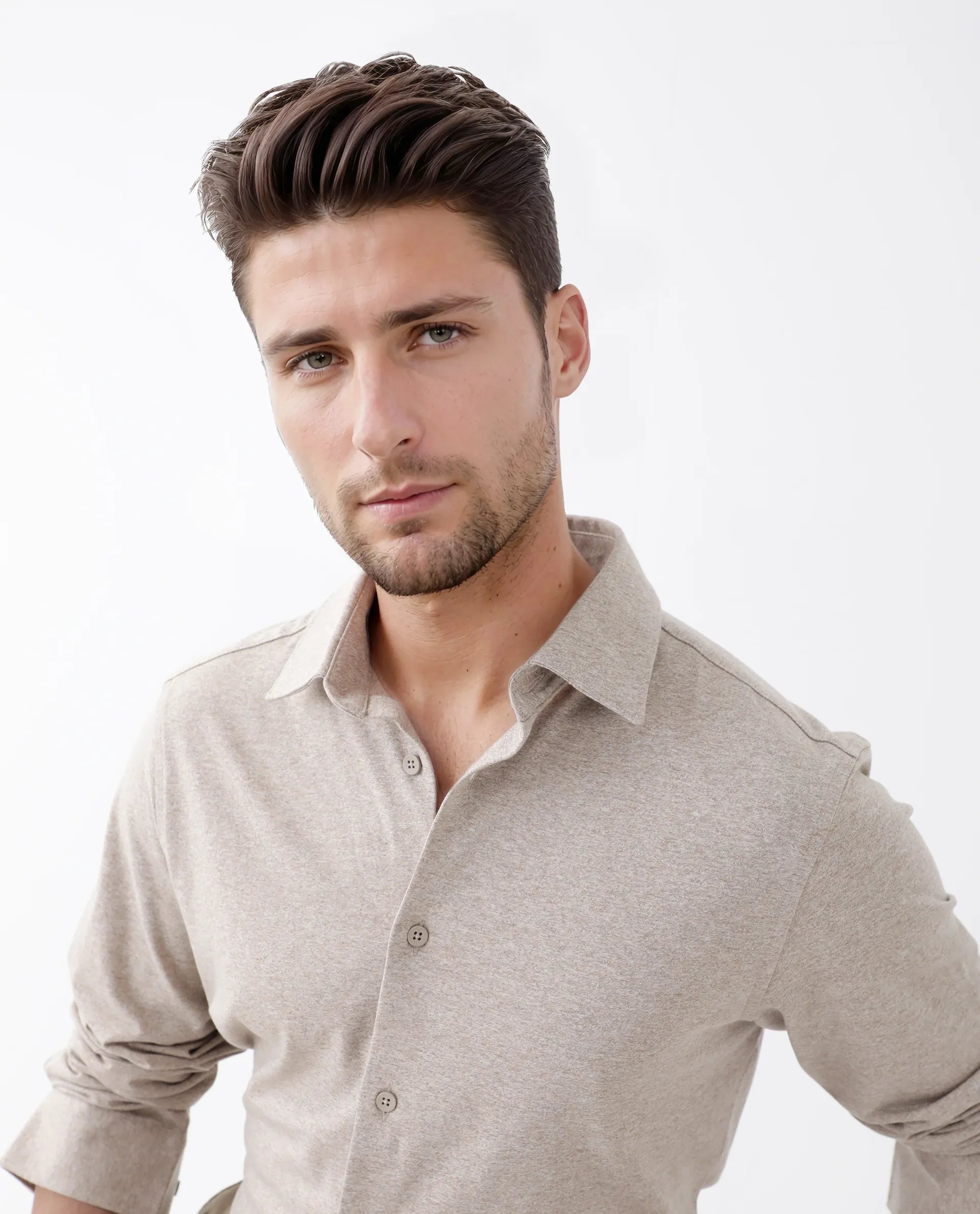 Rare Rabbit Men's Ekel Light Beige Cotton Blend Plain Regular Fit Full Sleeve Collared Shirt