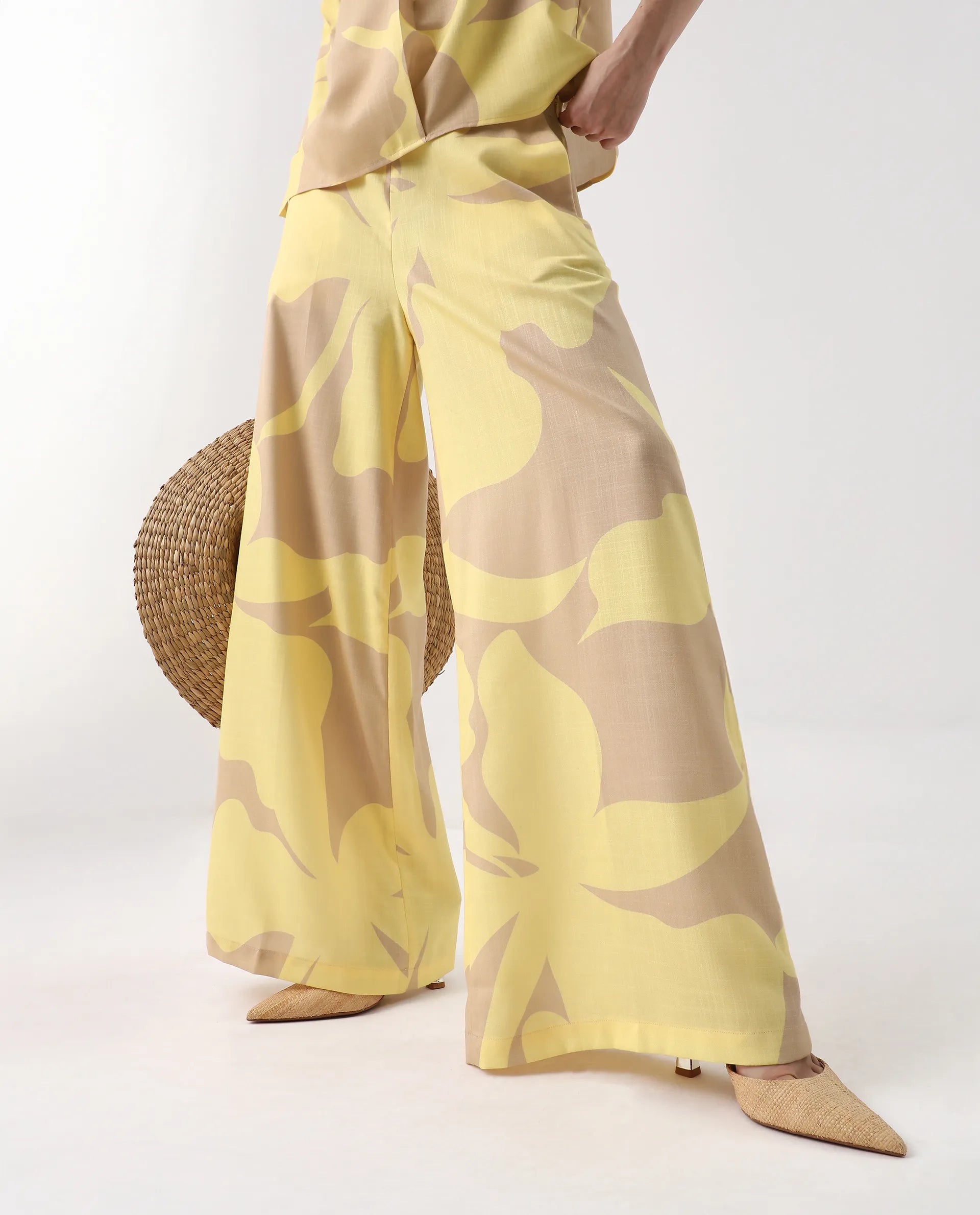 Rareism Women's Elana B Multi Polyester Wide Ankle Length Printed Trouser