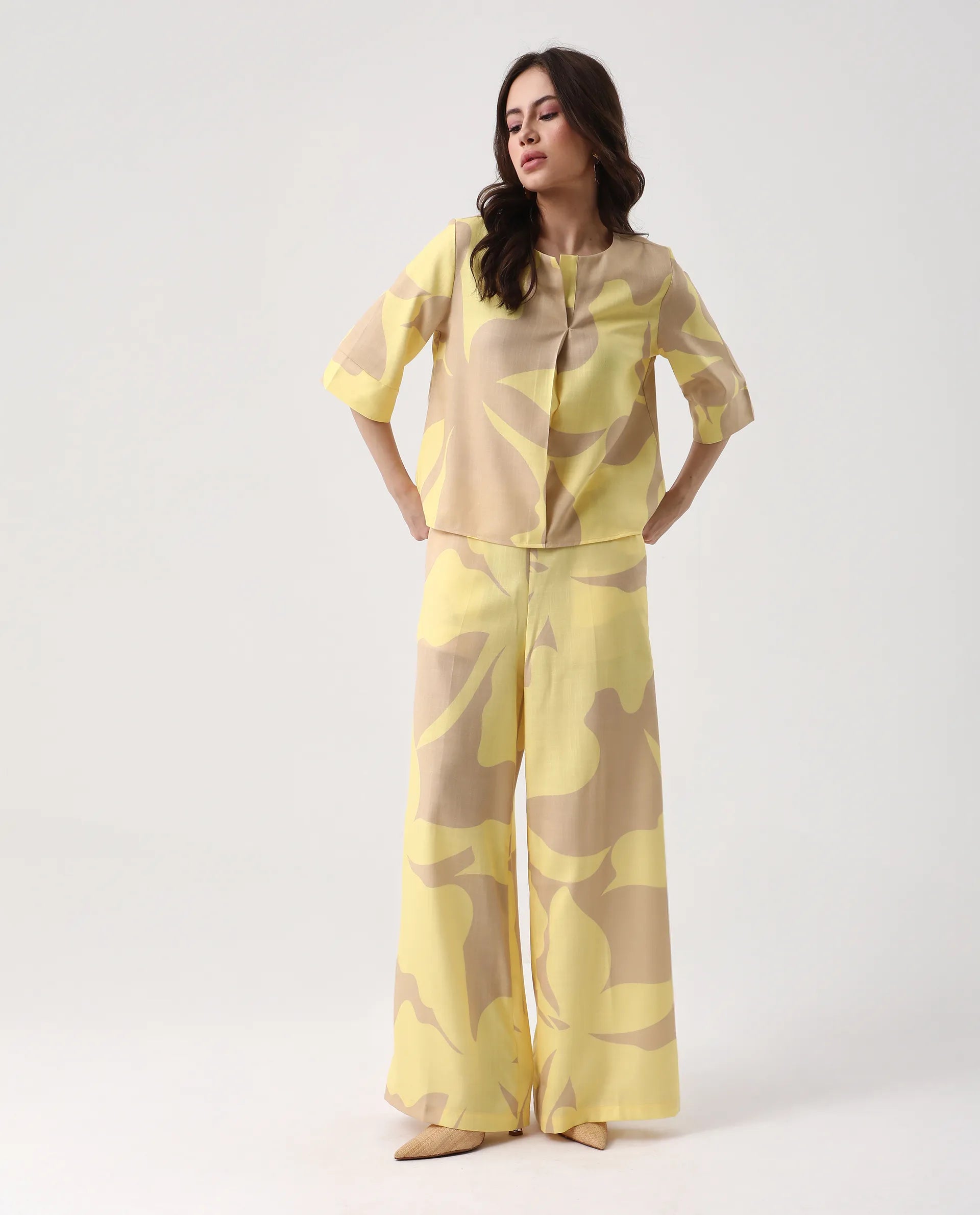 Rareism Women's Elana B Multi Polyester Wide Ankle Length Printed Trouser