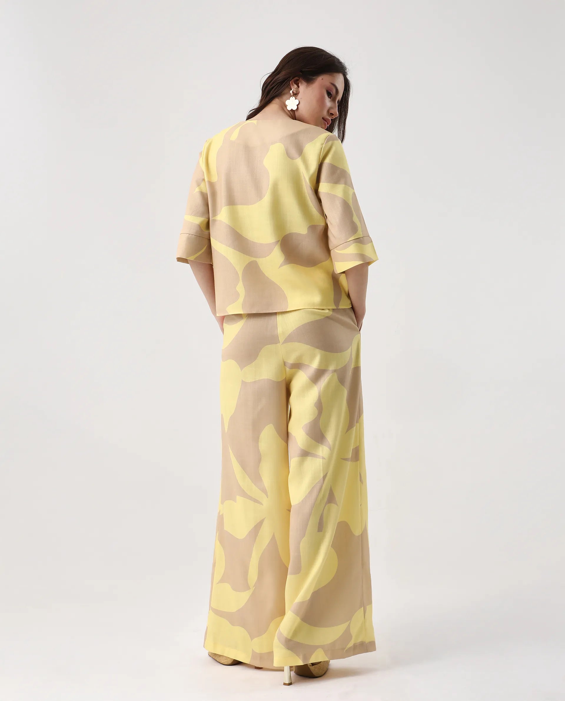 Rareism Women's Elana B Multi Polyester Wide Ankle Length Printed Trouser