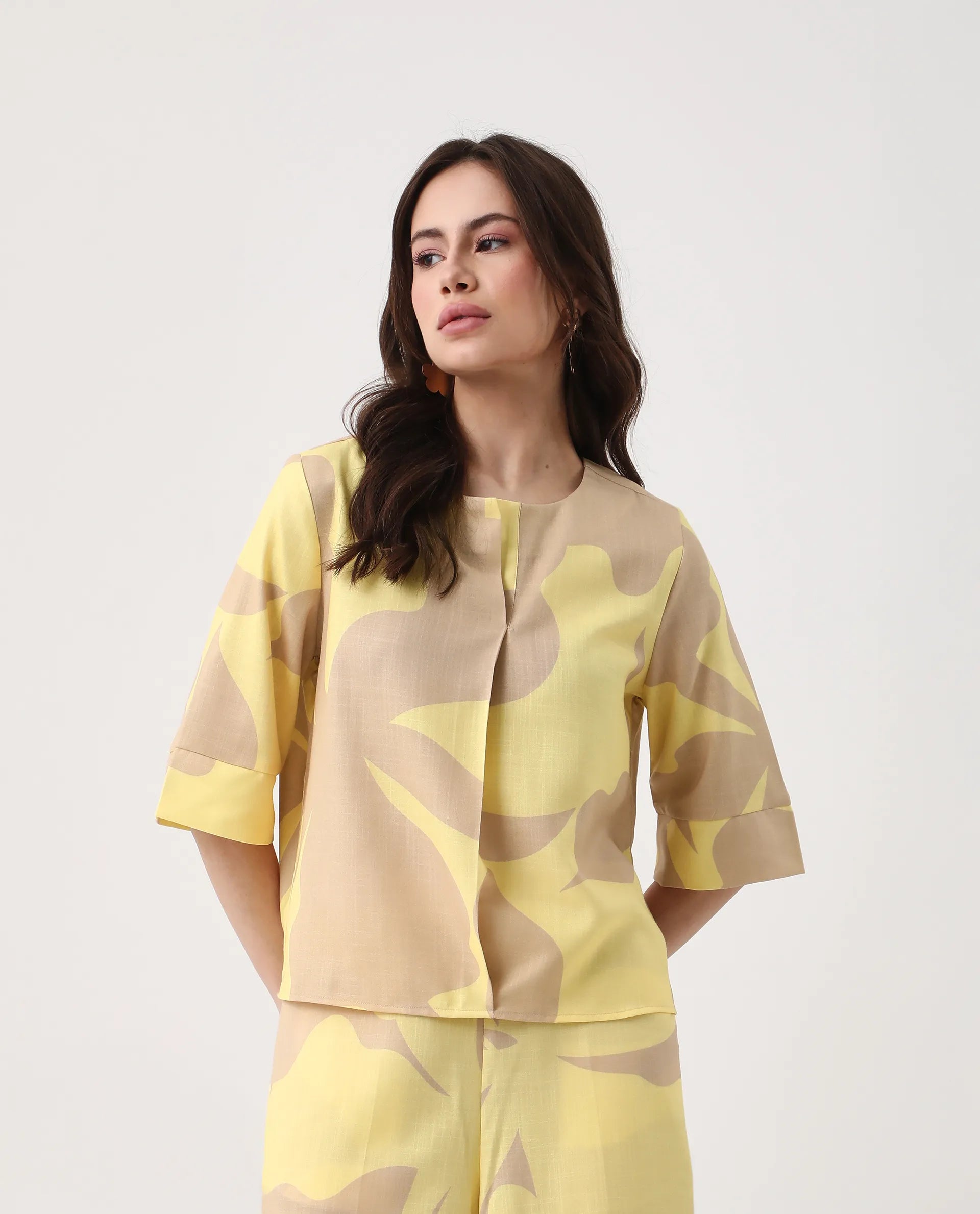 Rareism Women's Elana T Multi Polyester Crew Neck Regular Fit Top