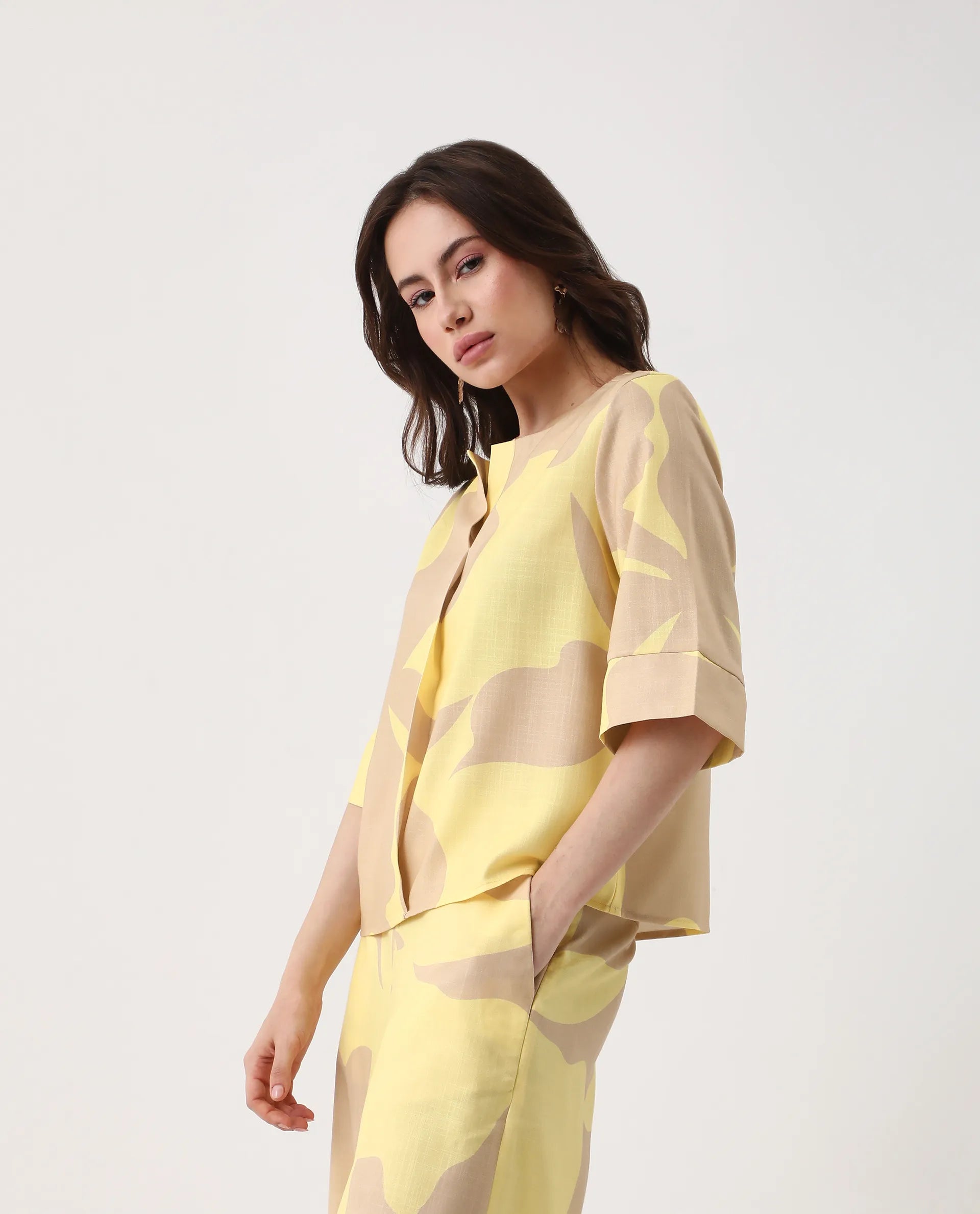 Rareism Women's Elana T Multi Polyester Crew Neck Regular Fit Top