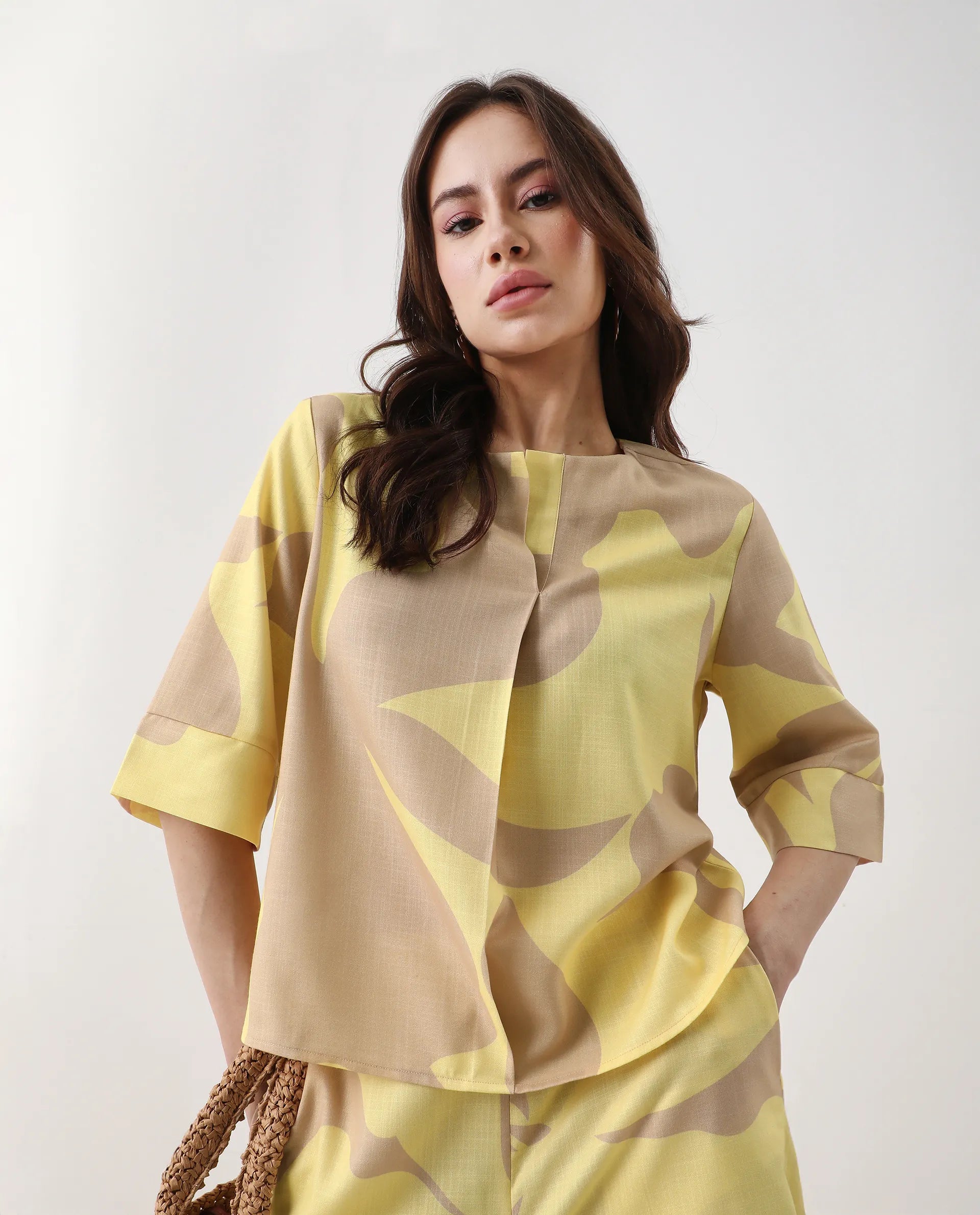 Rareism Women's Elana T Multi Polyester Crew Neck Regular Fit Top