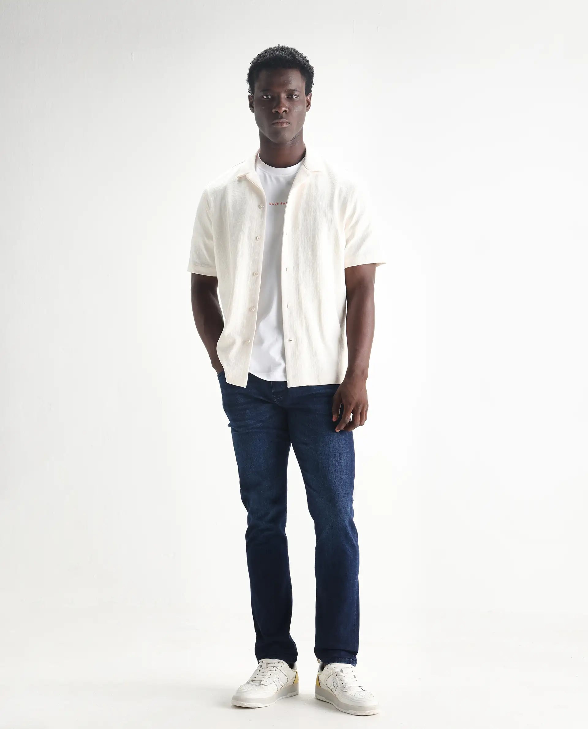 Rare Rabbit Men's Elanza Blue Cotton Blend Plain Morris Regular Fit Jeans