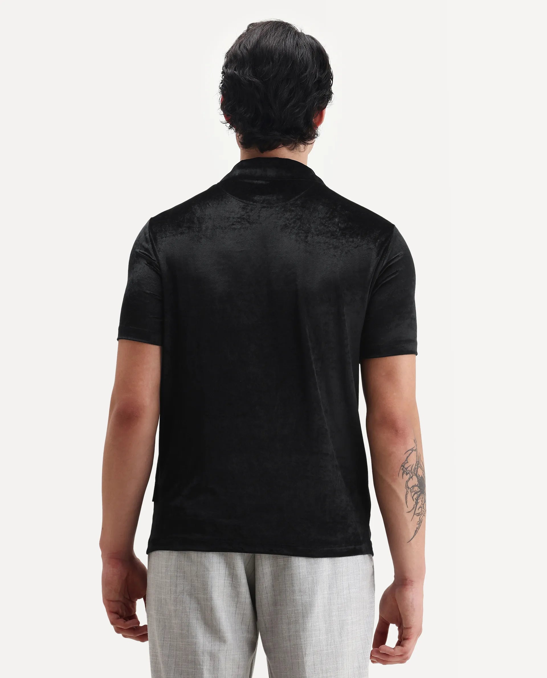 Rare Rabbit Men's Electro 1 Black Polyester Plain Regular Fit Half Sleeve Polo