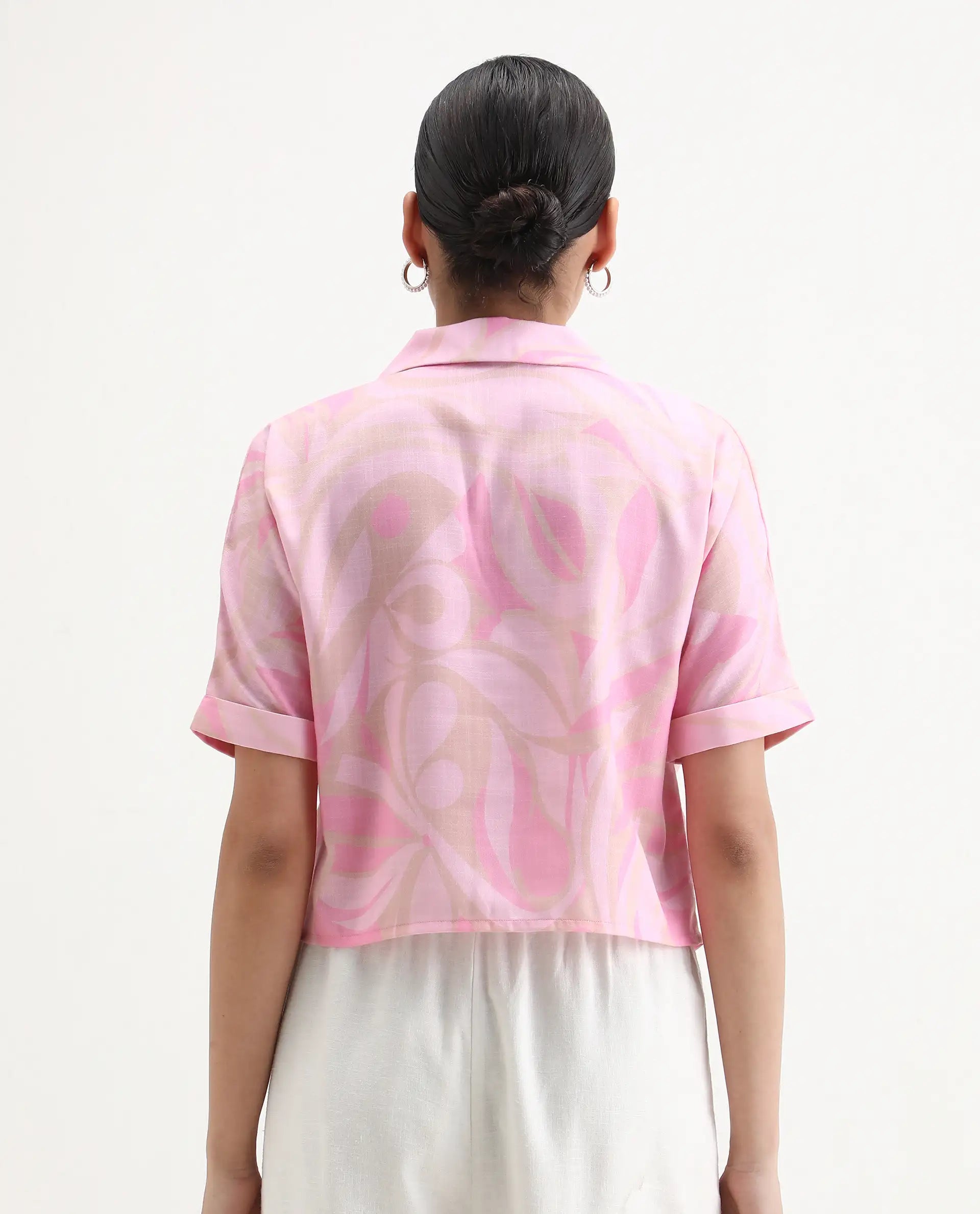 Rareism Women's Eleme-T Light Pink Polyester Extended Sleeves Lapel Neck Regular Fit Top