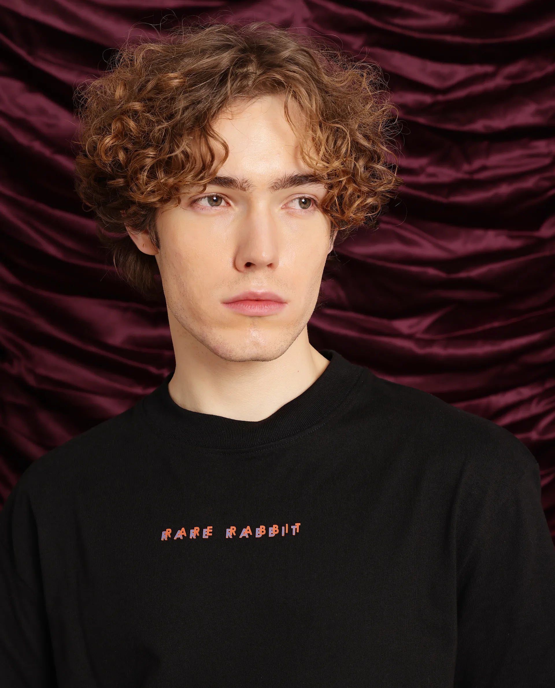 Rare Rabbit Men Elep Black Cotton Fabric Short Sleeve Crew Neck Oversized Fit Graphic Back Print T-Shirt