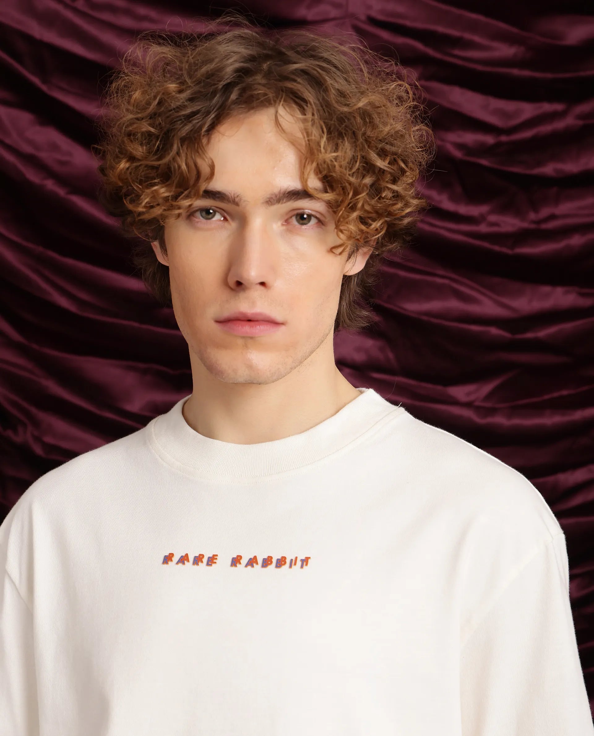 Rare Rabbit Men Elep Off White Cotton Fabric Short Sleeve Crew Neck Oversized Fit Graphic Back Print T-Shirt