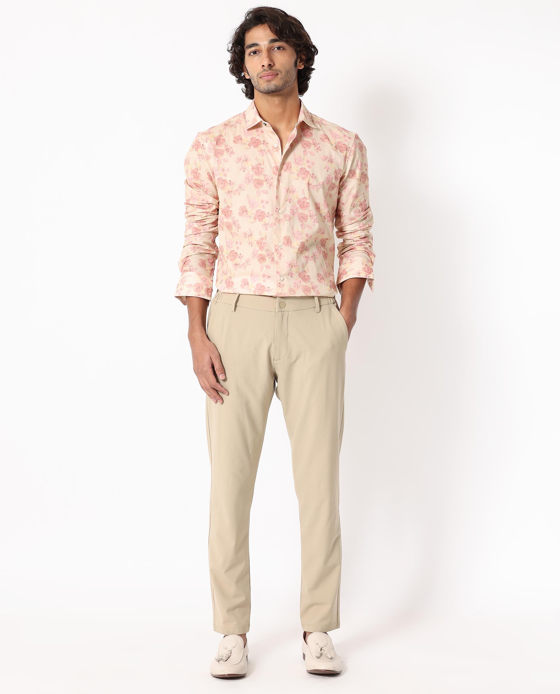 Rare Rabbit Men's Eliaa Pink Cotton Fabric Floral Print Full Sleeves Shirt