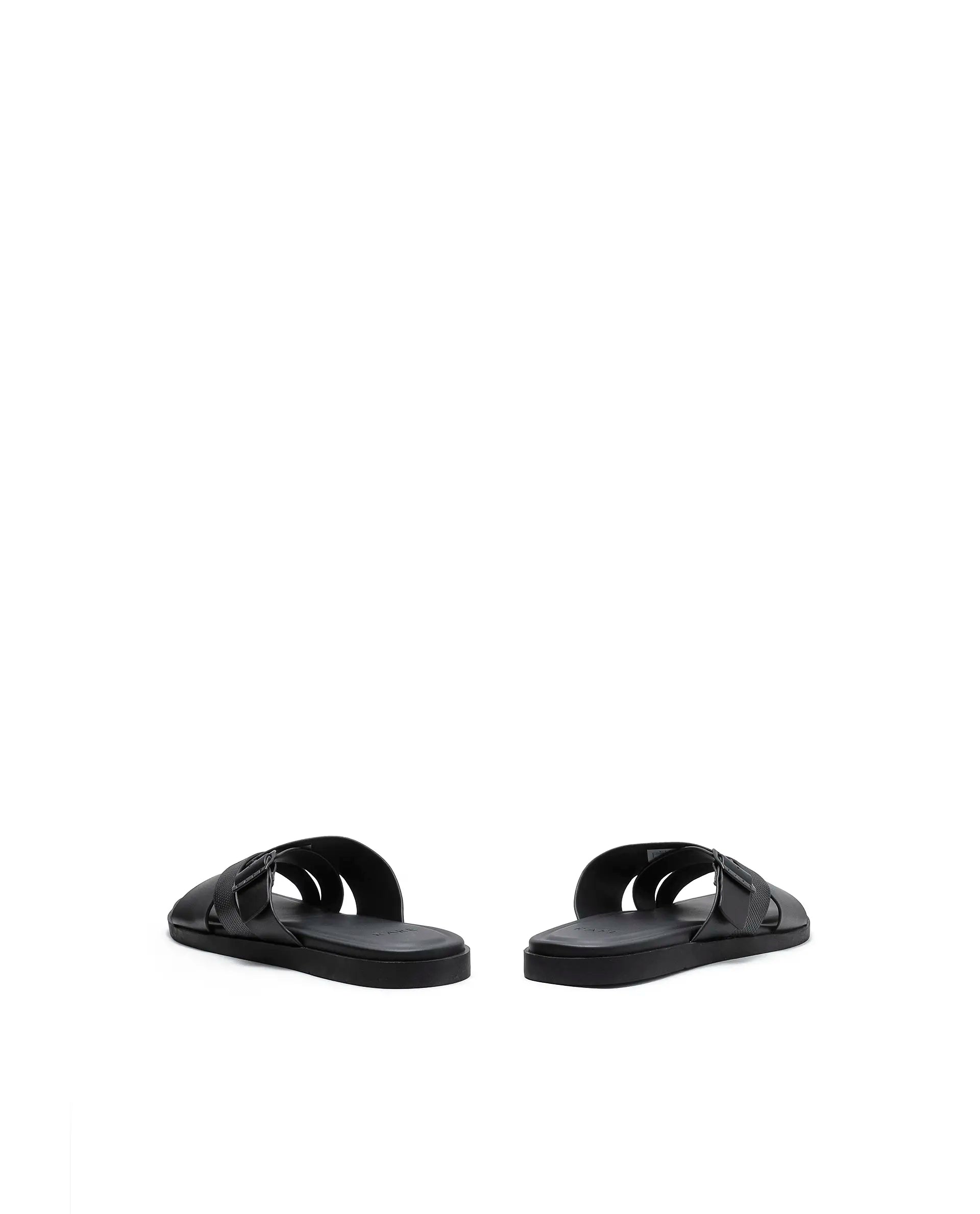 Rarez Men's Eli Black Leather Regular Sandal