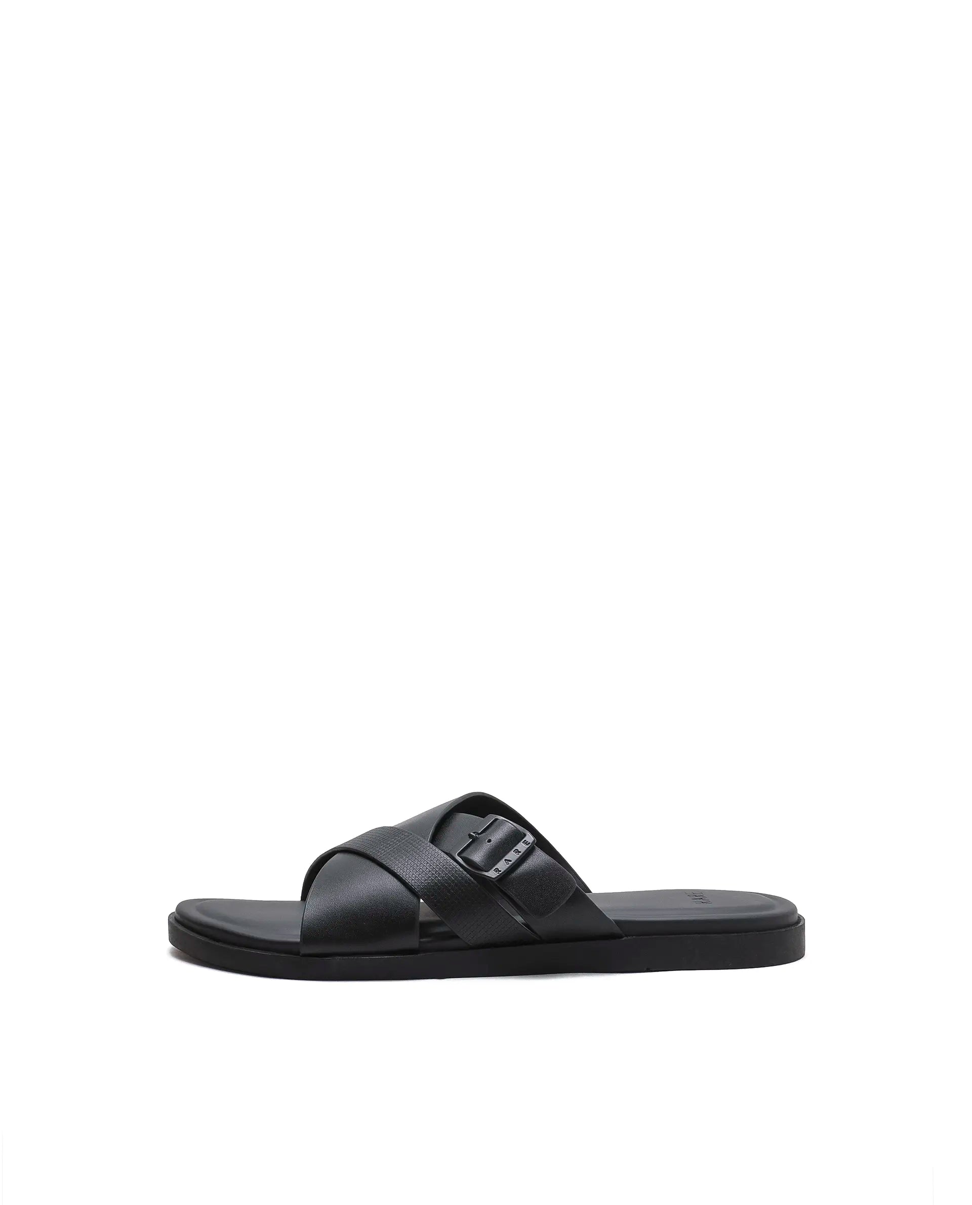 Rarez Men's Eli Black Leather Regular Sandal
