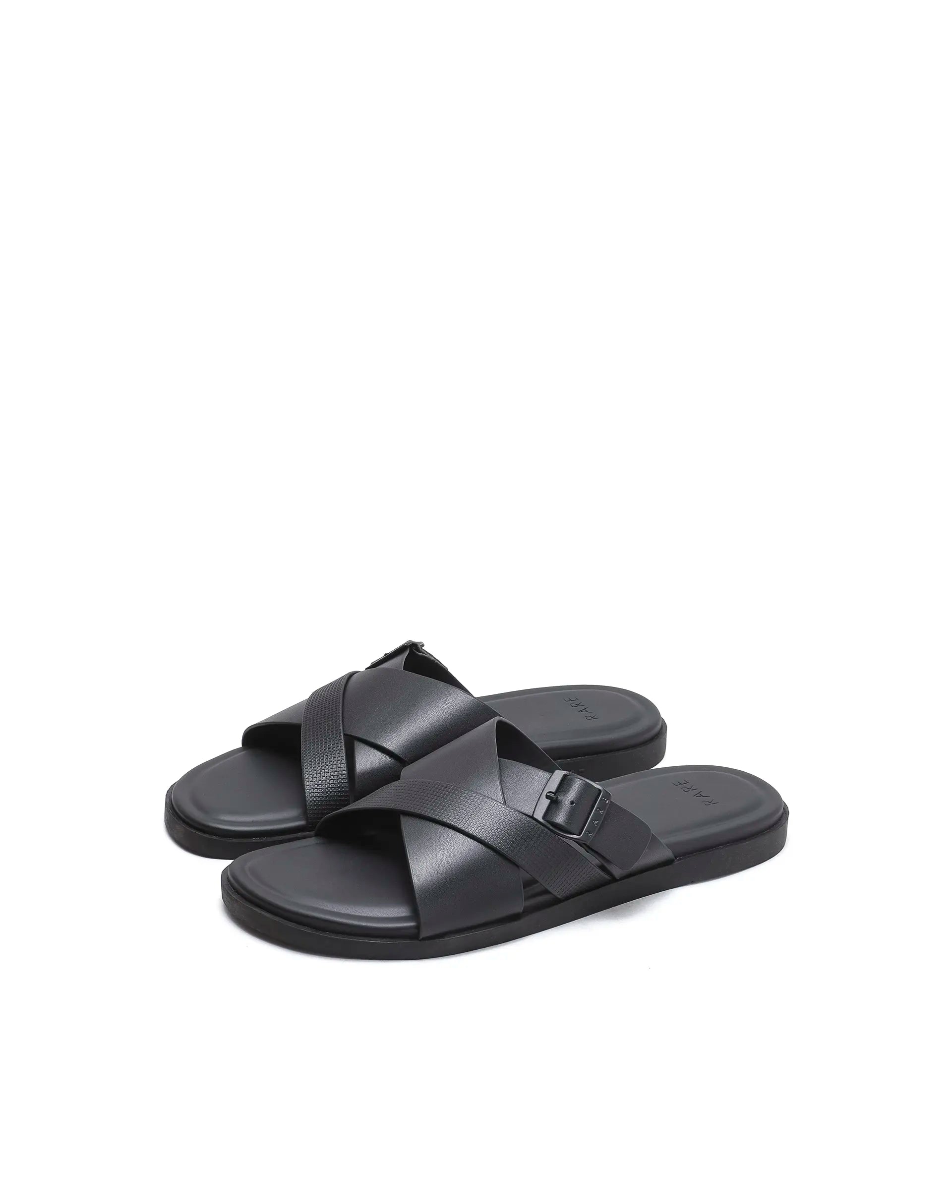 Rarez Men's Eli Black Leather Regular Sandal