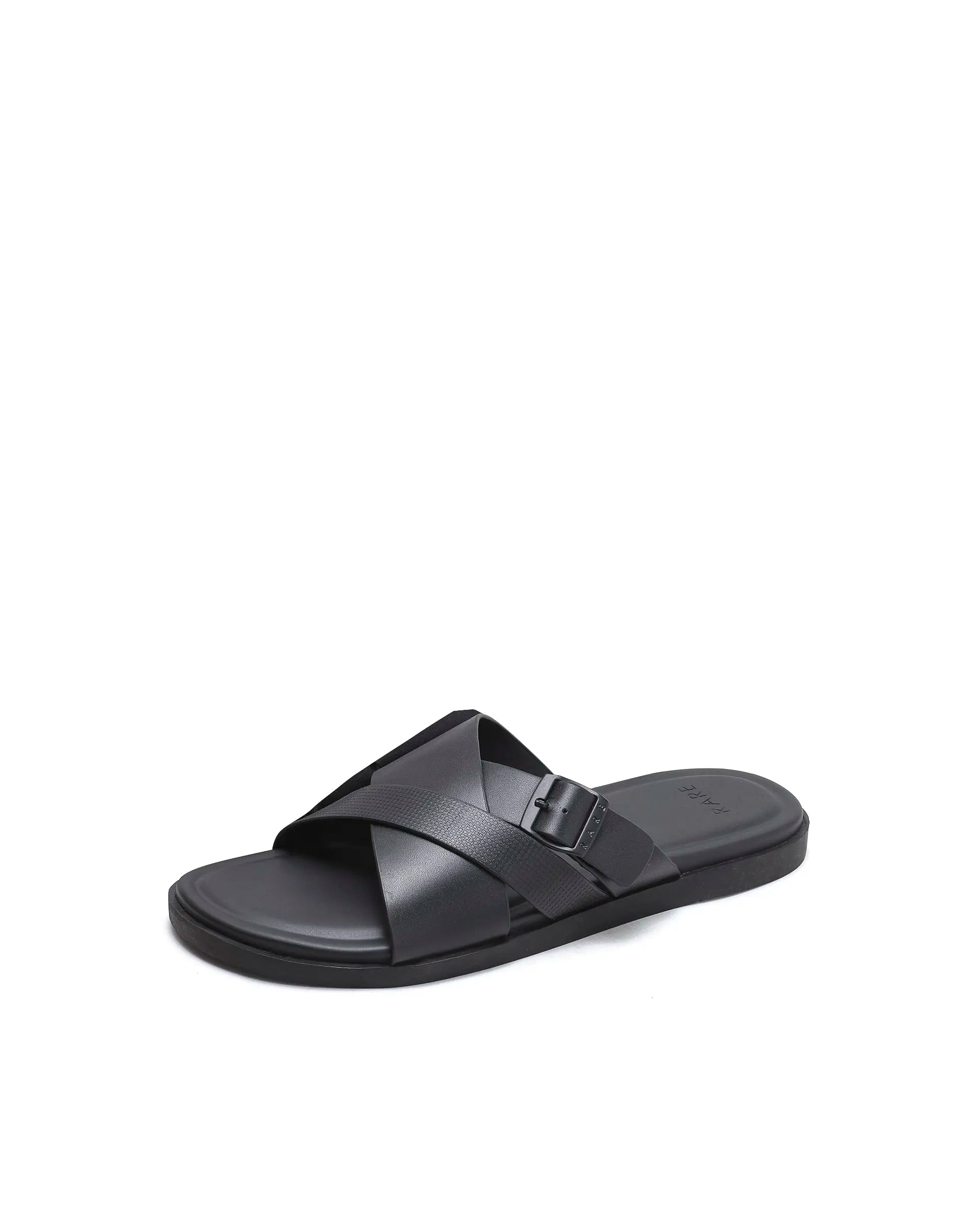 Rarez Men's Eli Black Leather Regular Sandal