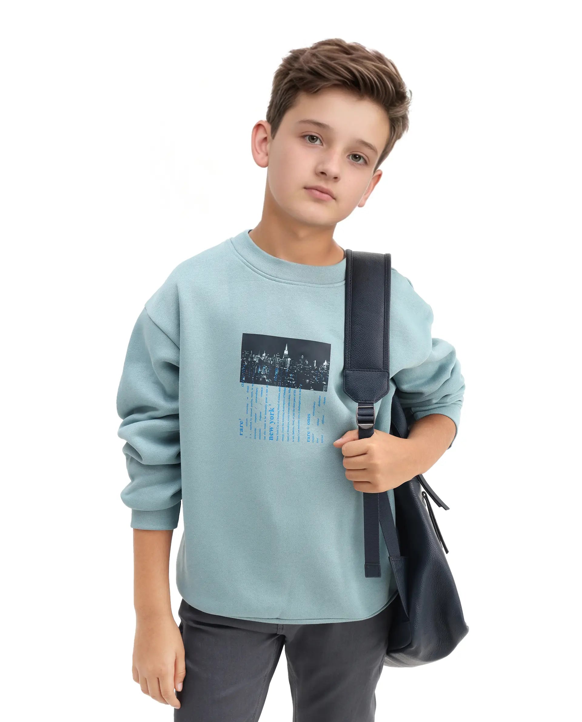 Rare Ones Kids Elio Light Blue Cotton Blend Digital Print Oversized Sweatshirt
