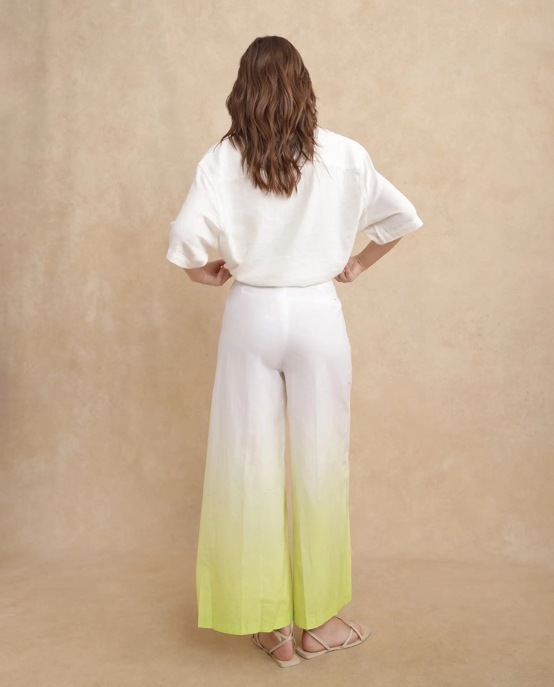 Rareism Women Elise Green Zipper Closure Wide Fit Ankle Length Ombre Trouser