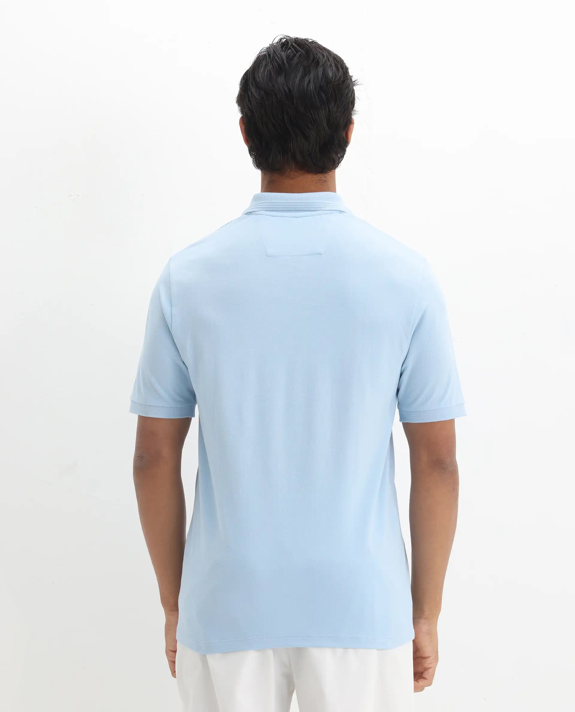 Rare Rabbit Men's Elixir Dusky Blue Cotton Blend Plain Regular Fit Half Sleeve Polo