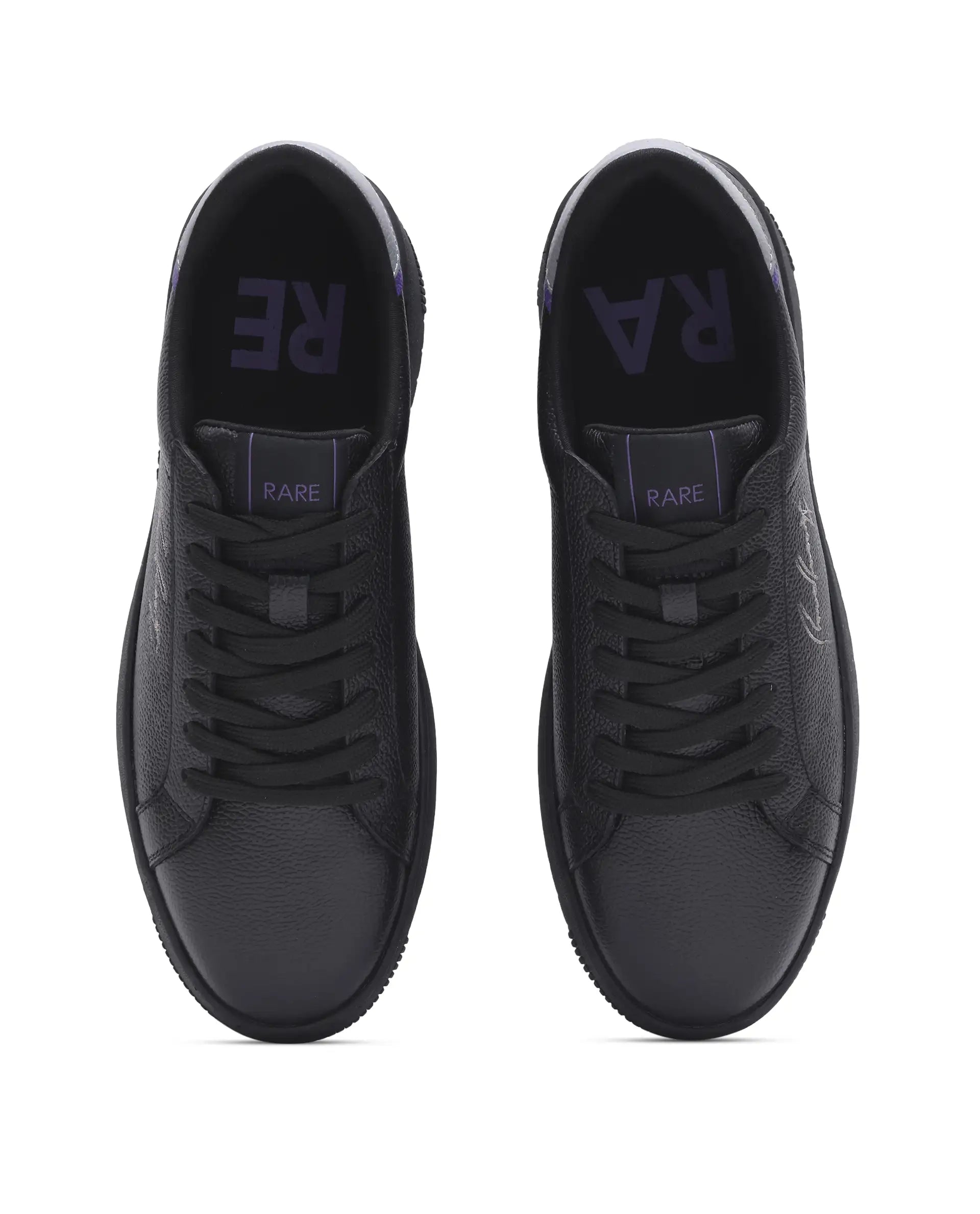 Rare Rabbit Men Elliot Black Genuine Leather Embroidered Signature Low-top Lace-Up Closure Sneaker