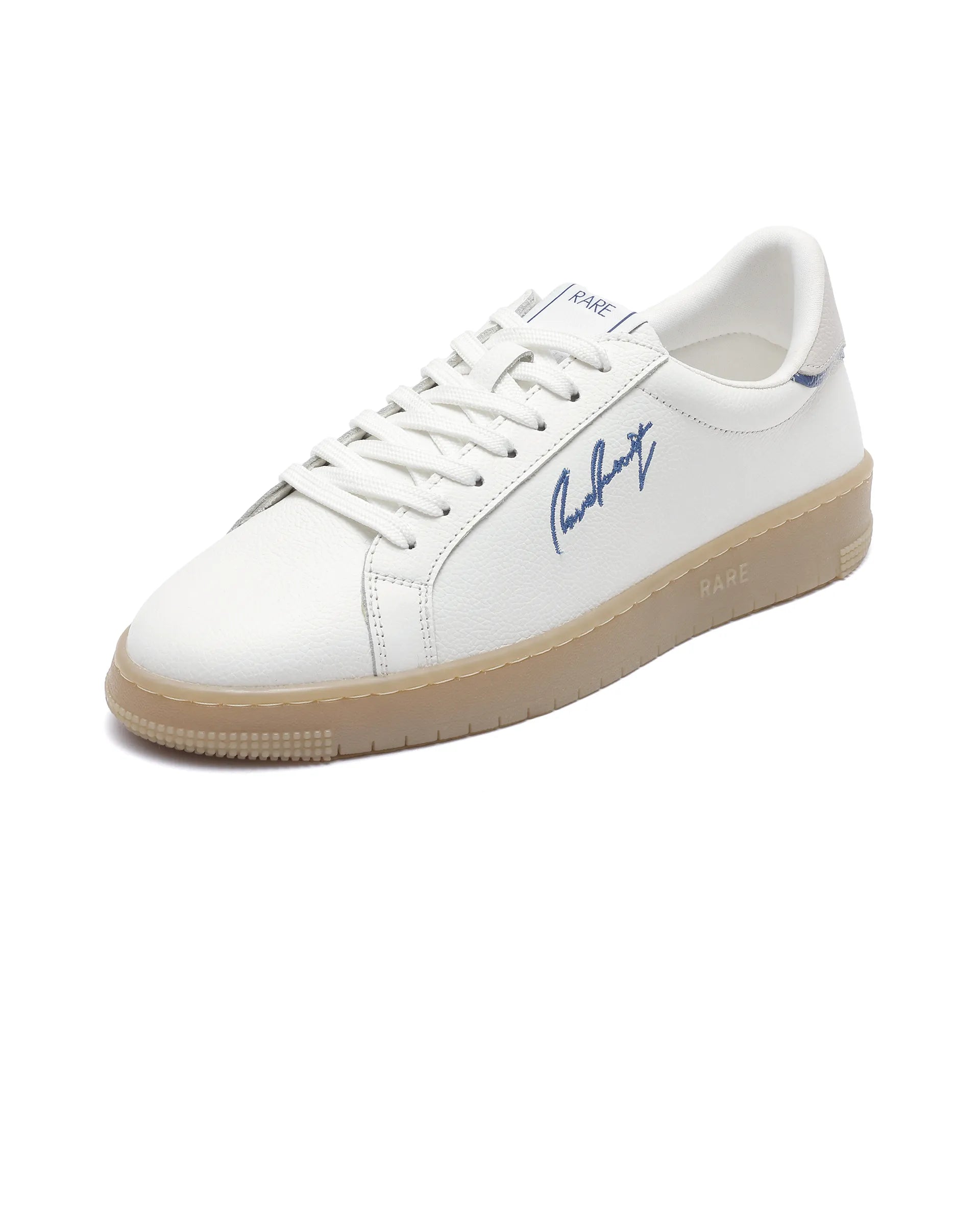 Rare Rabbit Men Elliot White Genuine Leather Embroidered Signature Low-top Lace-Up Closure Sneaker