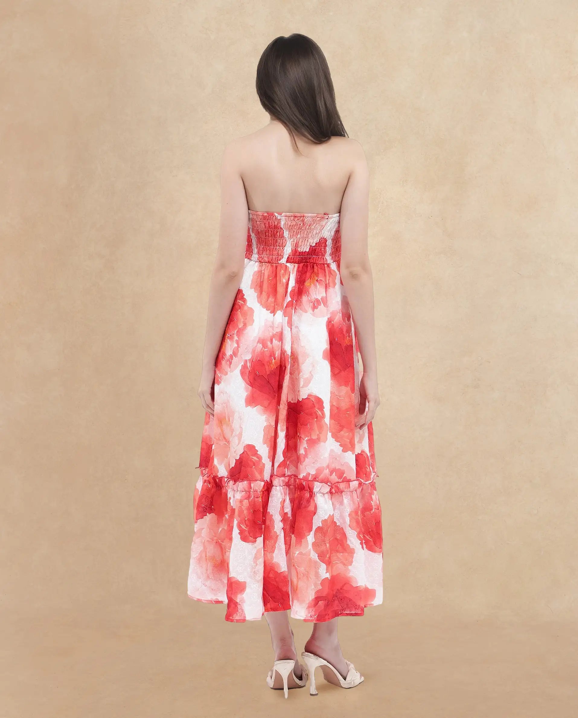 Rareism Women's Elma Pink Cotton Shoulder Strap Floral Print Sleeveless Maxi Fit And Flare Dress