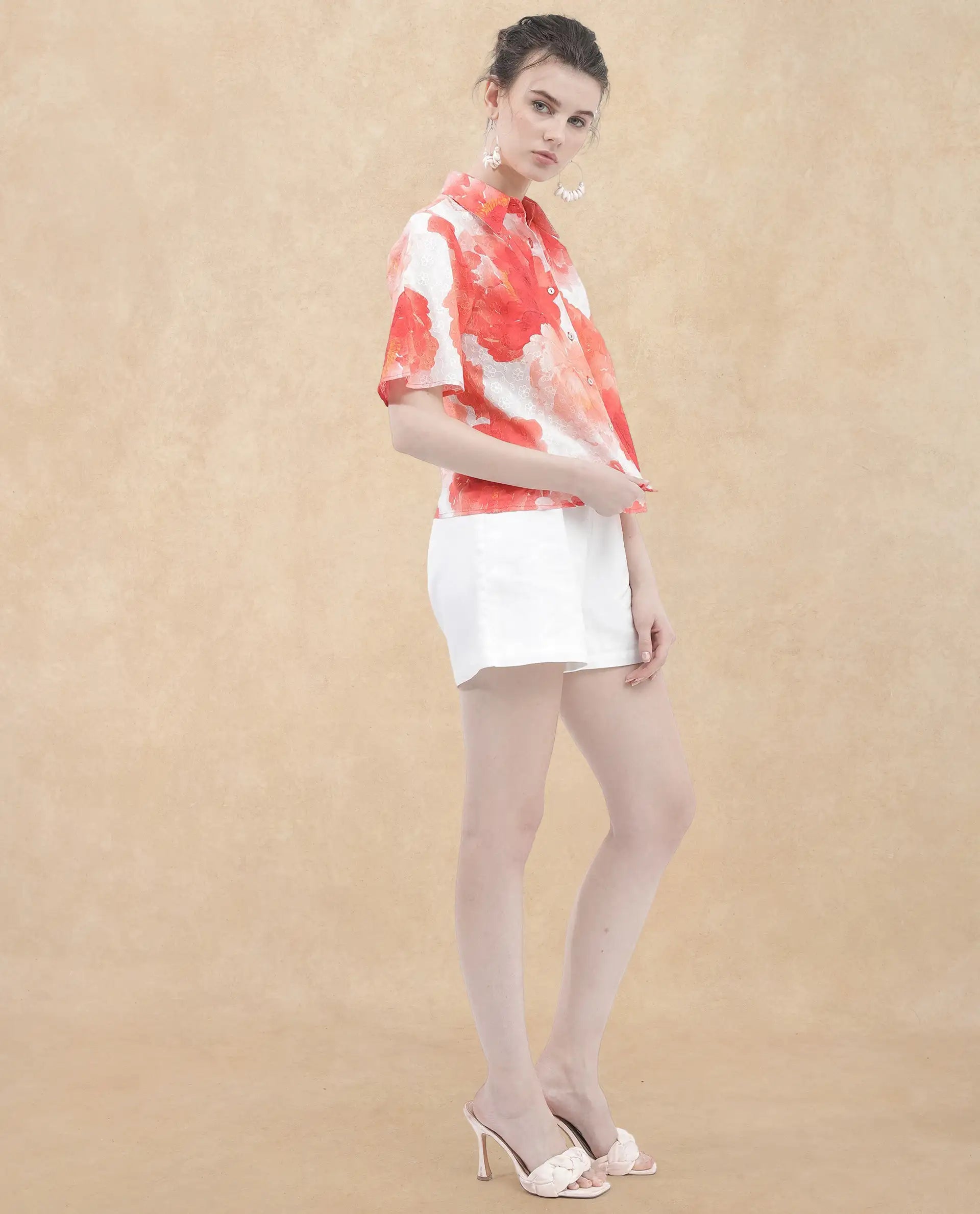 Rareism Women Elmaso Pink Cotton Fabric Full Sleeve Collared Neck Embroidered Top