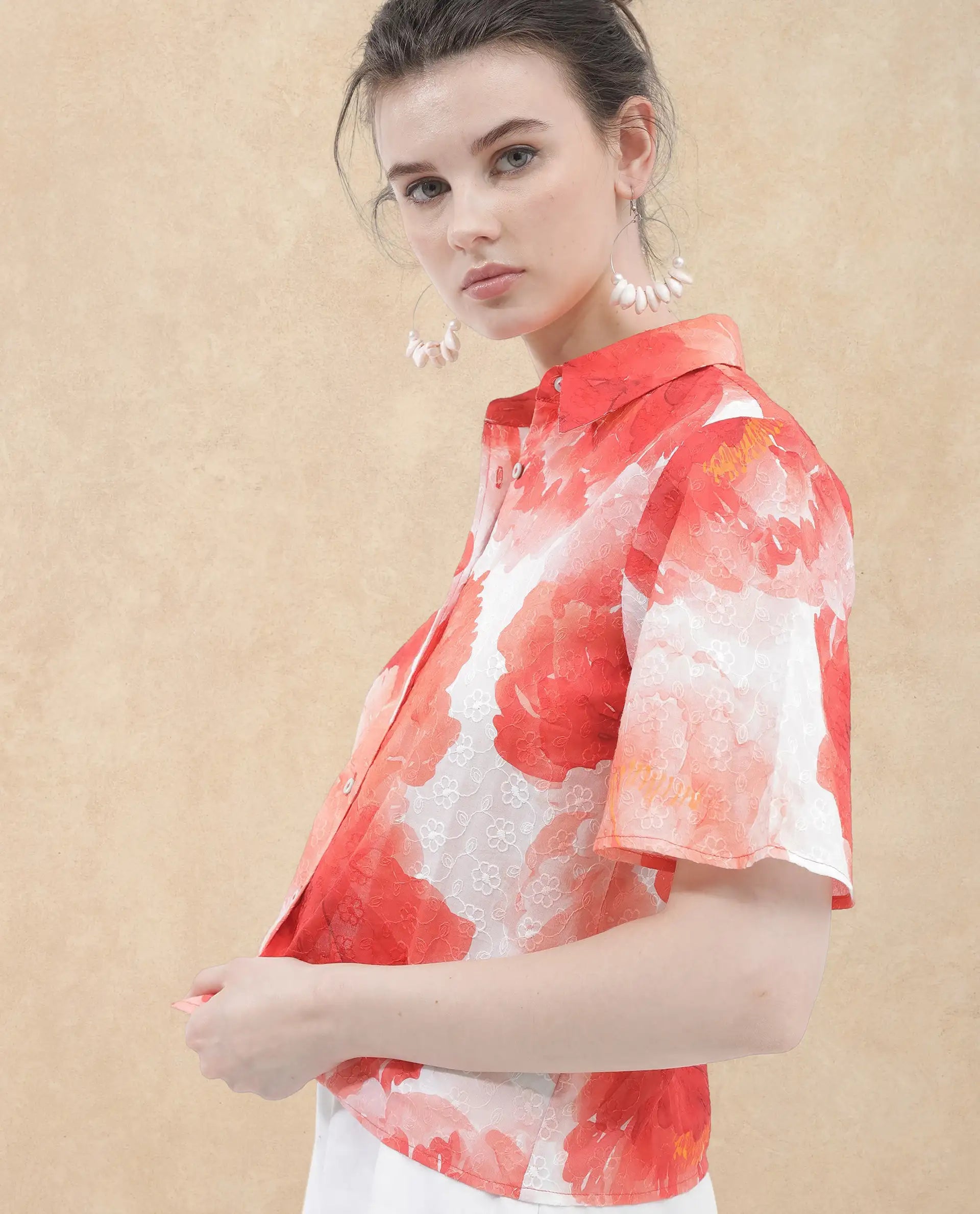 Rareism Women Elmaso Pink Cotton Fabric Full Sleeve Collared Neck Embroidered Top