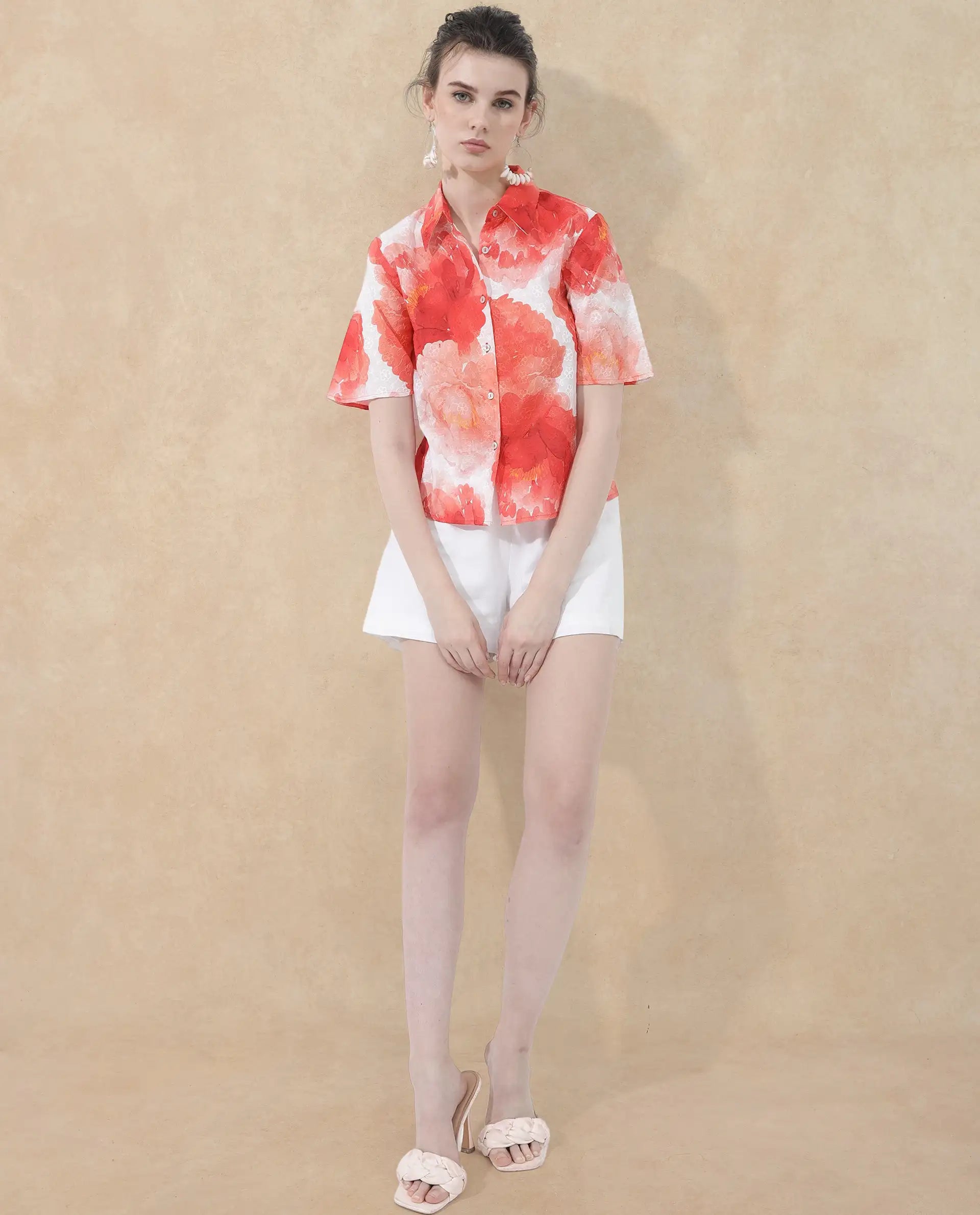 Rareism Women Elmaso Pink Cotton Fabric Full Sleeve Collared Neck Embroidered Top