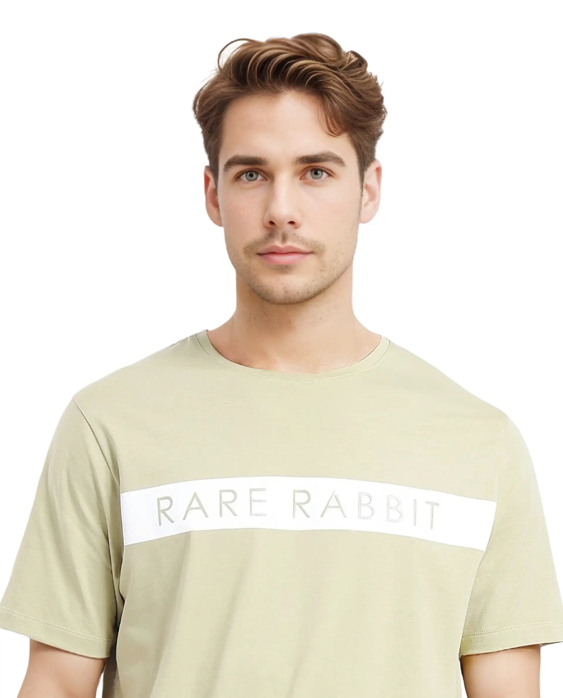 Rare Rabbit Men's Eloise-1 Light Green Cotton Lycra Fabric Short Sleeve Crew Neck Graphic Print T-Shirt