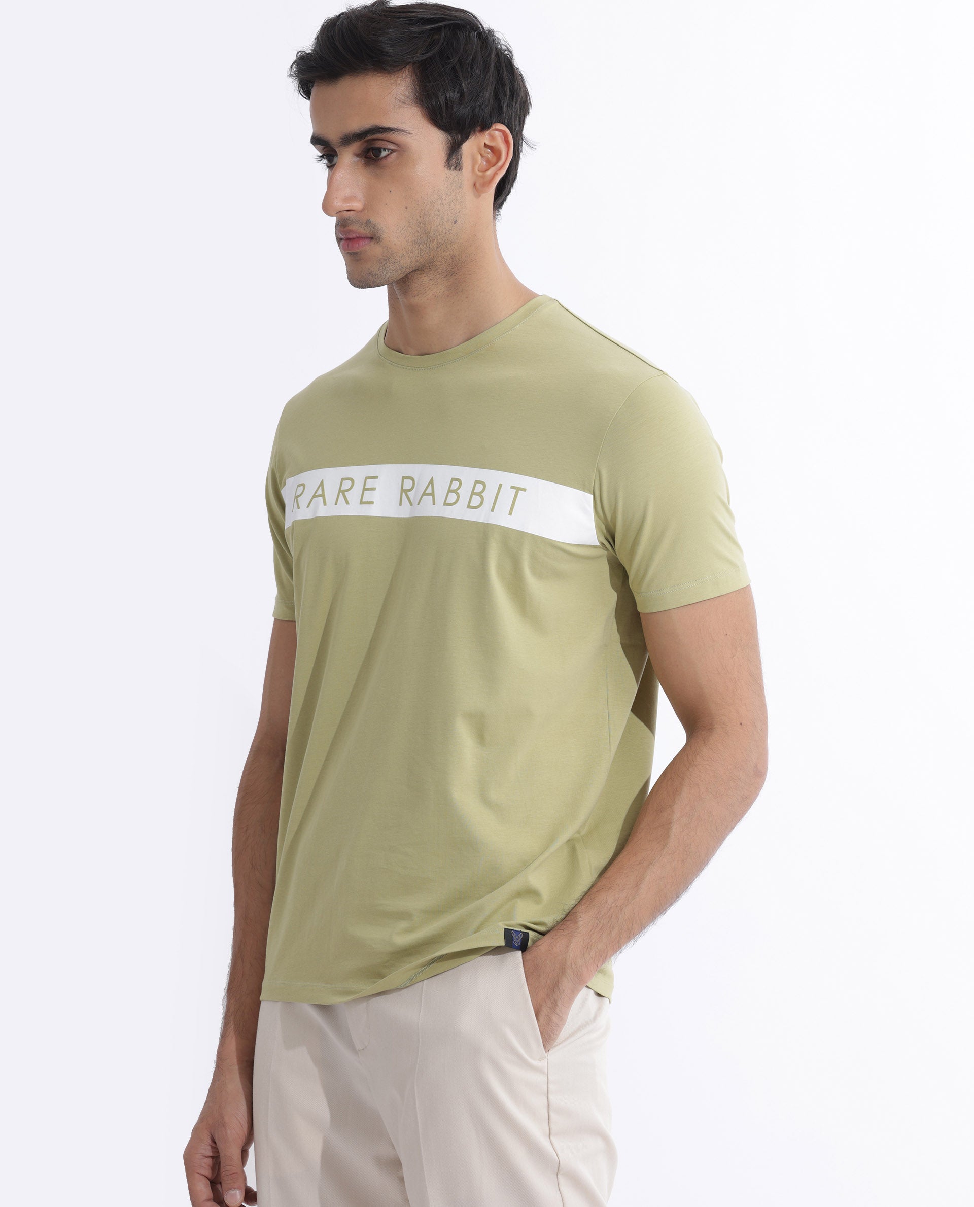 Rare Rabbit Mens Eloise Light Green Short Sleeve Printed T-Shirt