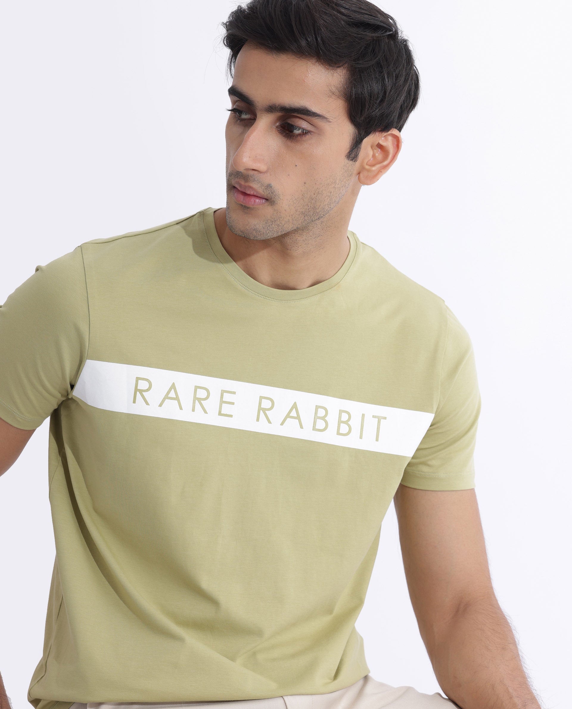 Rare Rabbit Mens Eloise Light Green Short Sleeve Printed T-Shirt