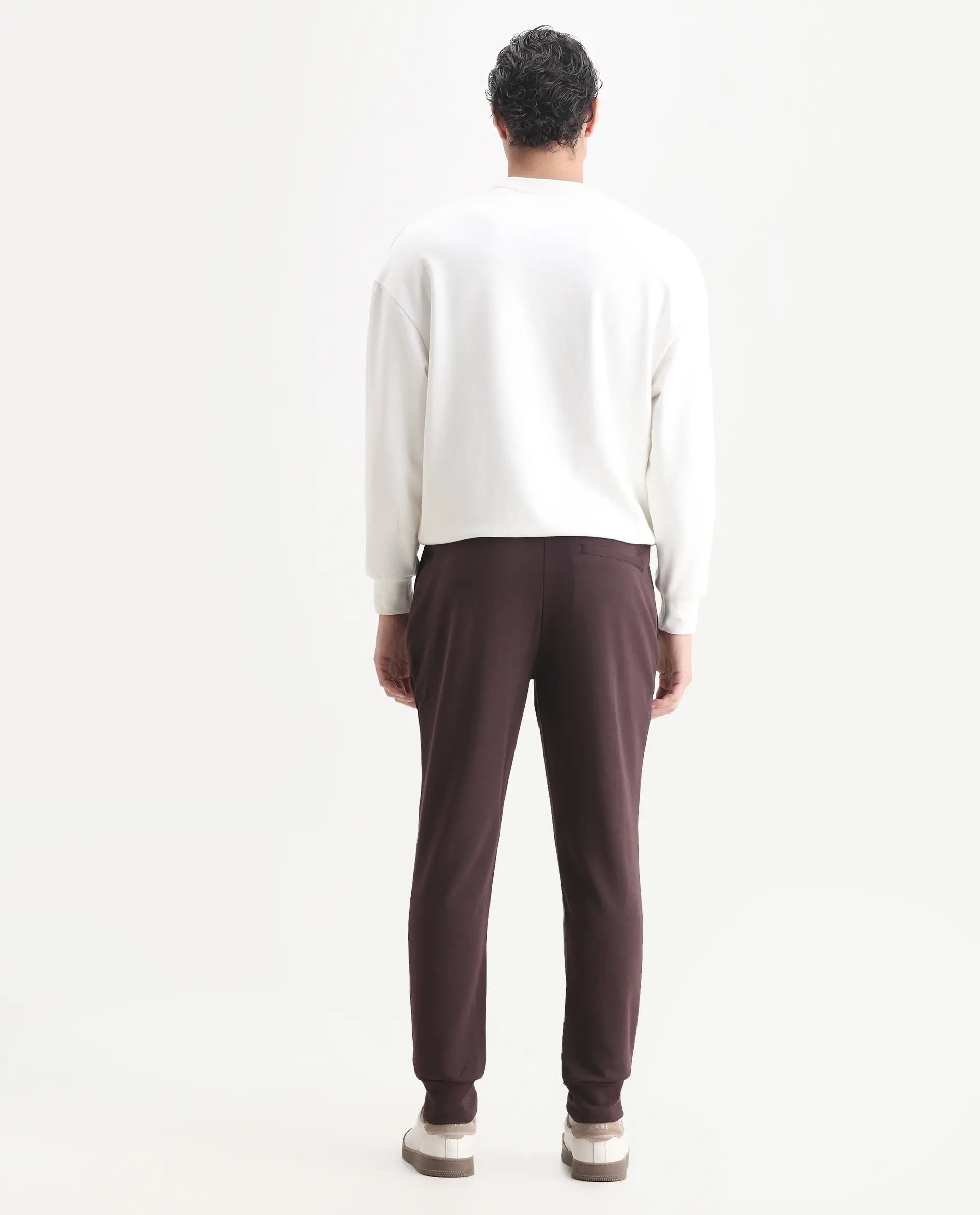 Rare Rabbit Men's Elo Maroon Cotton Plain Regular Fit Track Pant