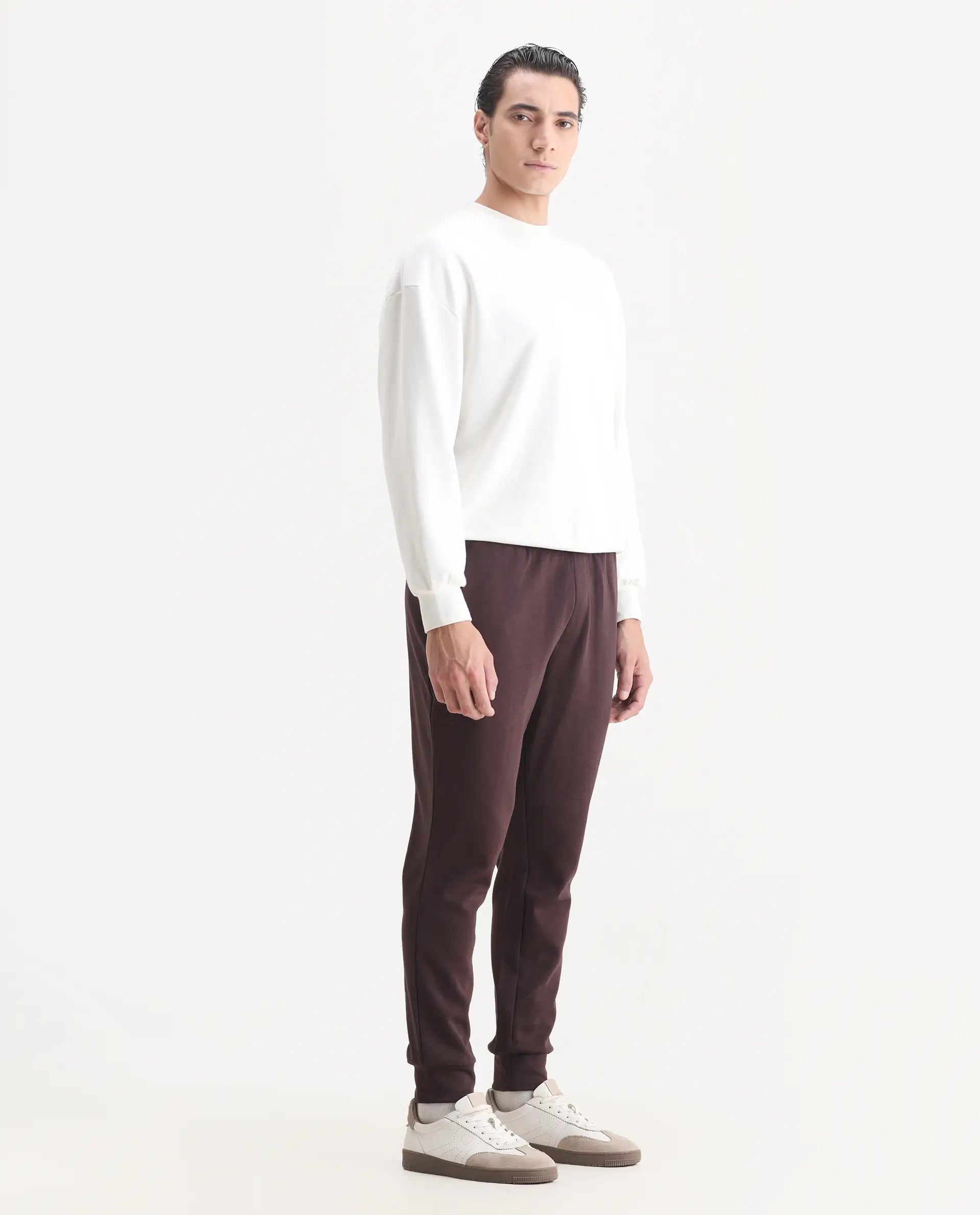 Rare Rabbit Men's Elo Maroon Cotton Plain Regular Fit Track Pant