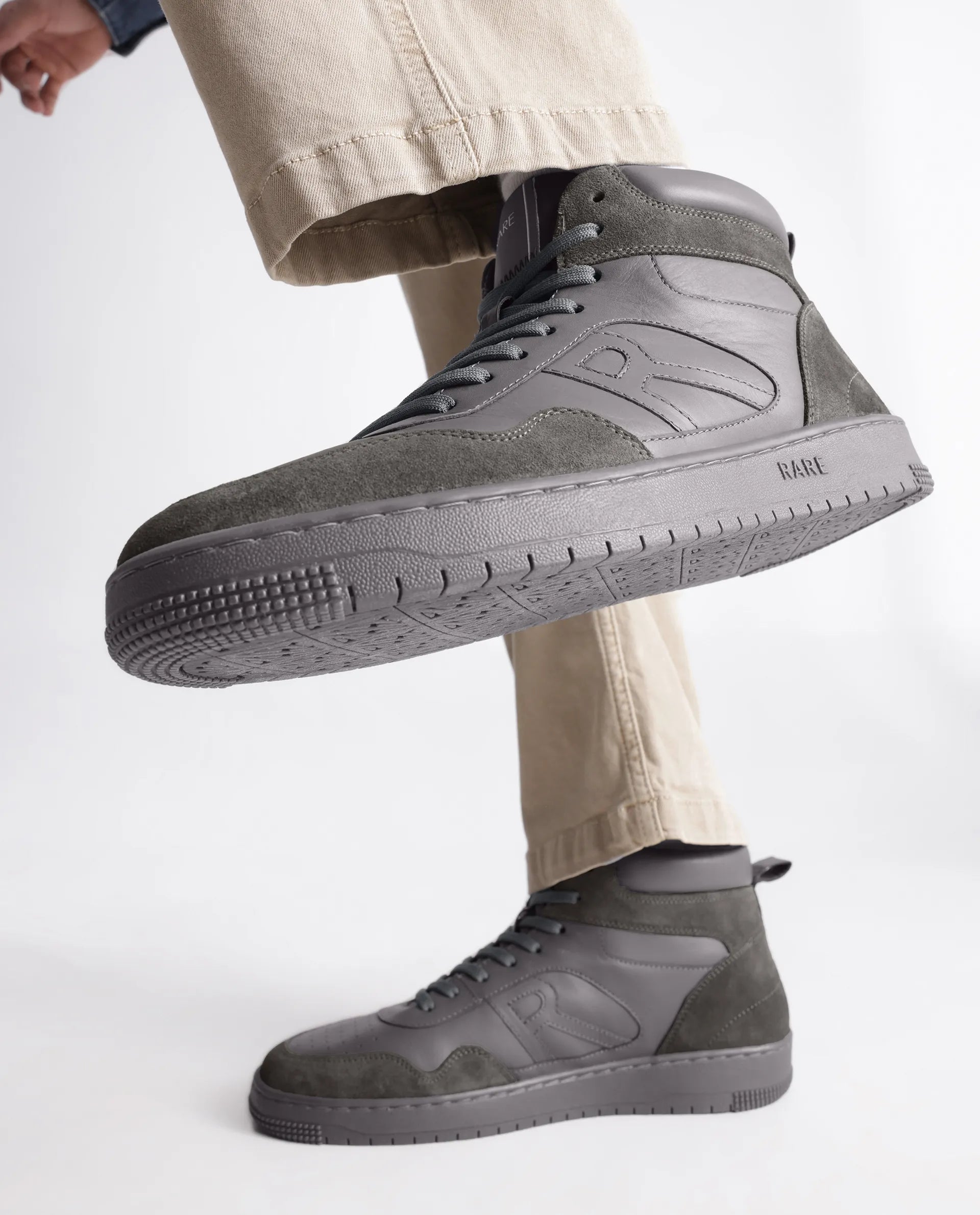 Rare Rabbit Men's Elysium High Dark Grey Leather Lace-Up Closure Hi-Top Sneaker