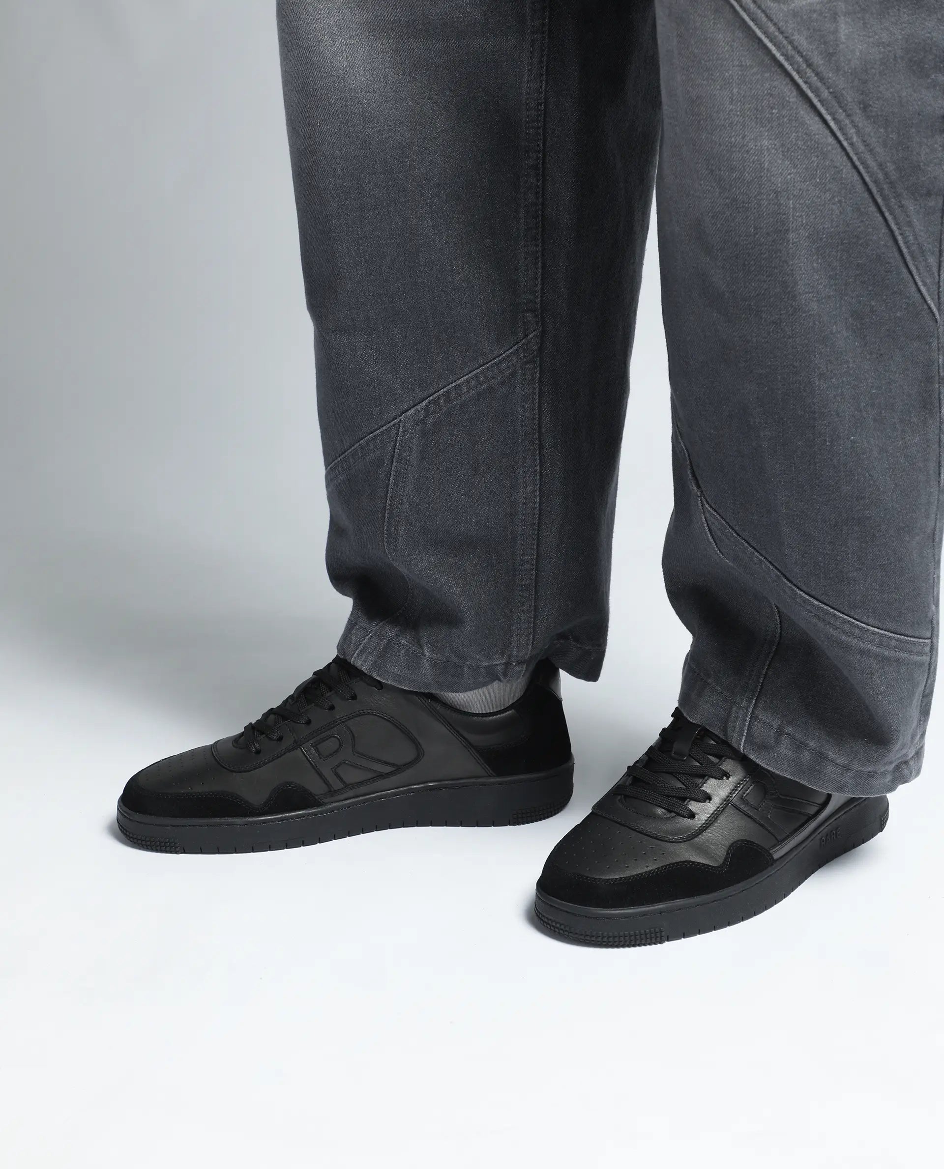Rare Rabbit Men's Elysium Dark Black Leather Lace-Up Closure Sneaker